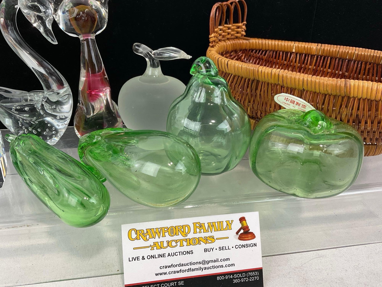 Cristal Darques Statue, 4 Green Vegetables, Swan, Frosted Apple, Cat Figure & Woven Duck - 3