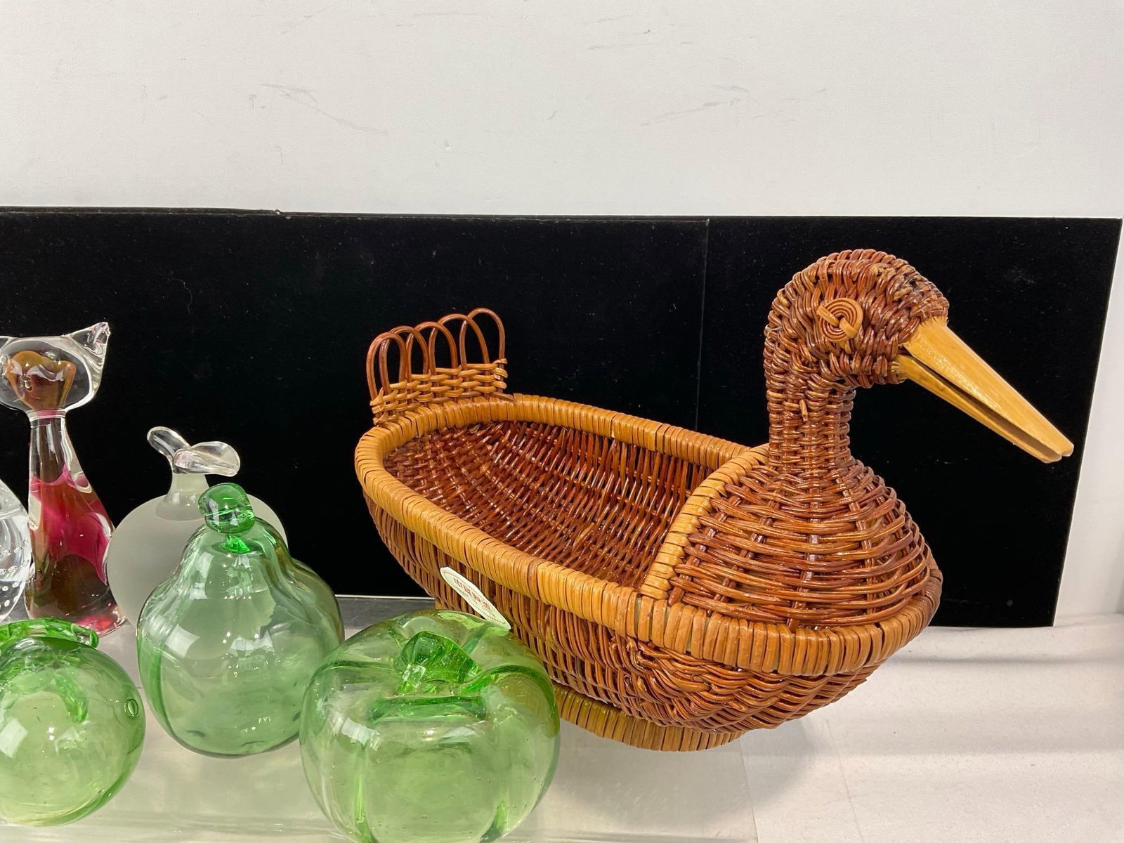 Cristal Darques Statue, 4 Green Vegetables, Swan, Frosted Apple, Cat Figure & Woven Duck - 4