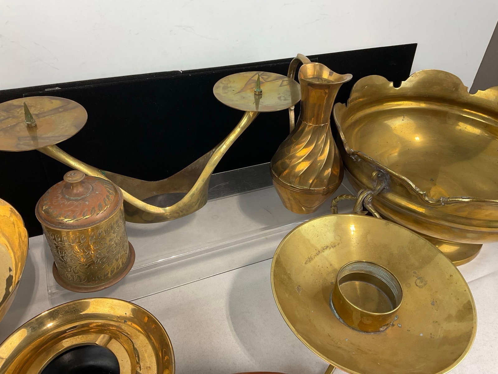 Asst. Brass, Set of 5 Graduated Footed Bowls, Ashtray, Dual Candleholder, Lovely Small Pitcher, &... - 3