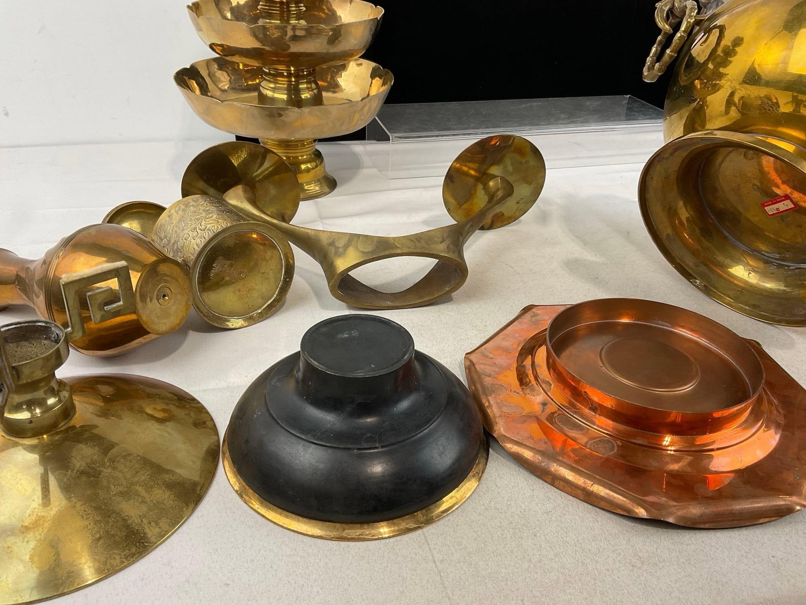 Asst. Brass, Set of 5 Graduated Footed Bowls, Ashtray, Dual Candleholder, Lovely Small Pitcher, &... - 4