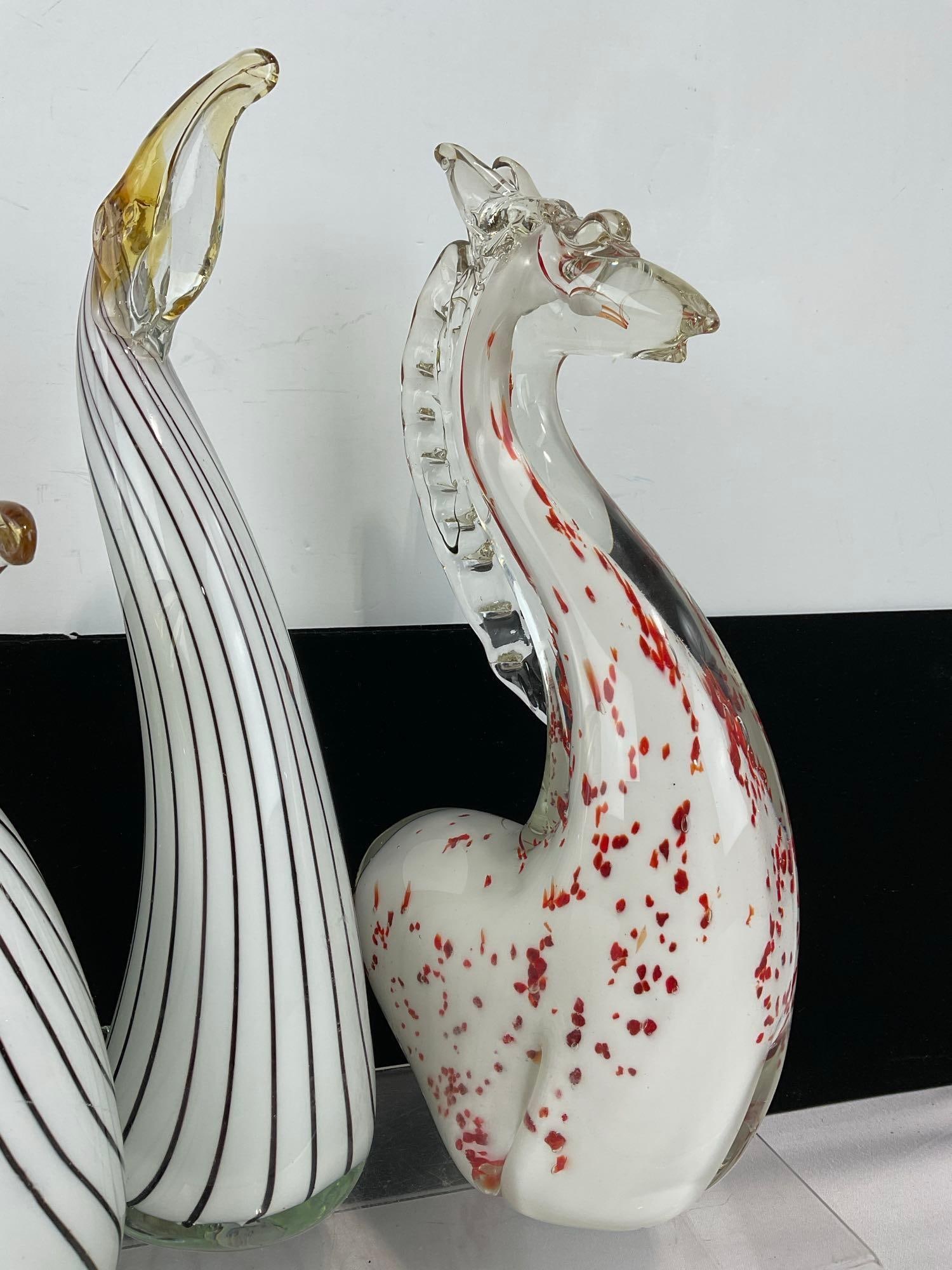 5 Murano Style Handblown Art Glass Figures, Pair of Elephants, 2 Parrots ,& Horse w/Red Specks - 2