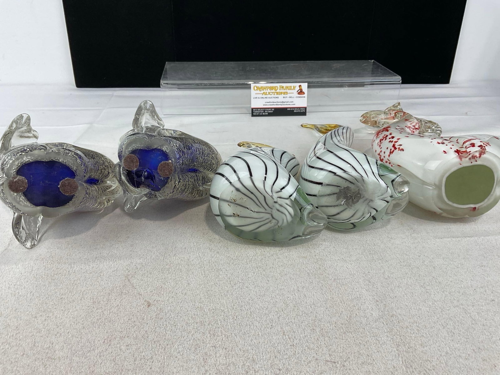 5 Murano Style Handblown Art Glass Figures, Pair of Elephants, 2 Parrots ,& Horse w/Red Specks - 4