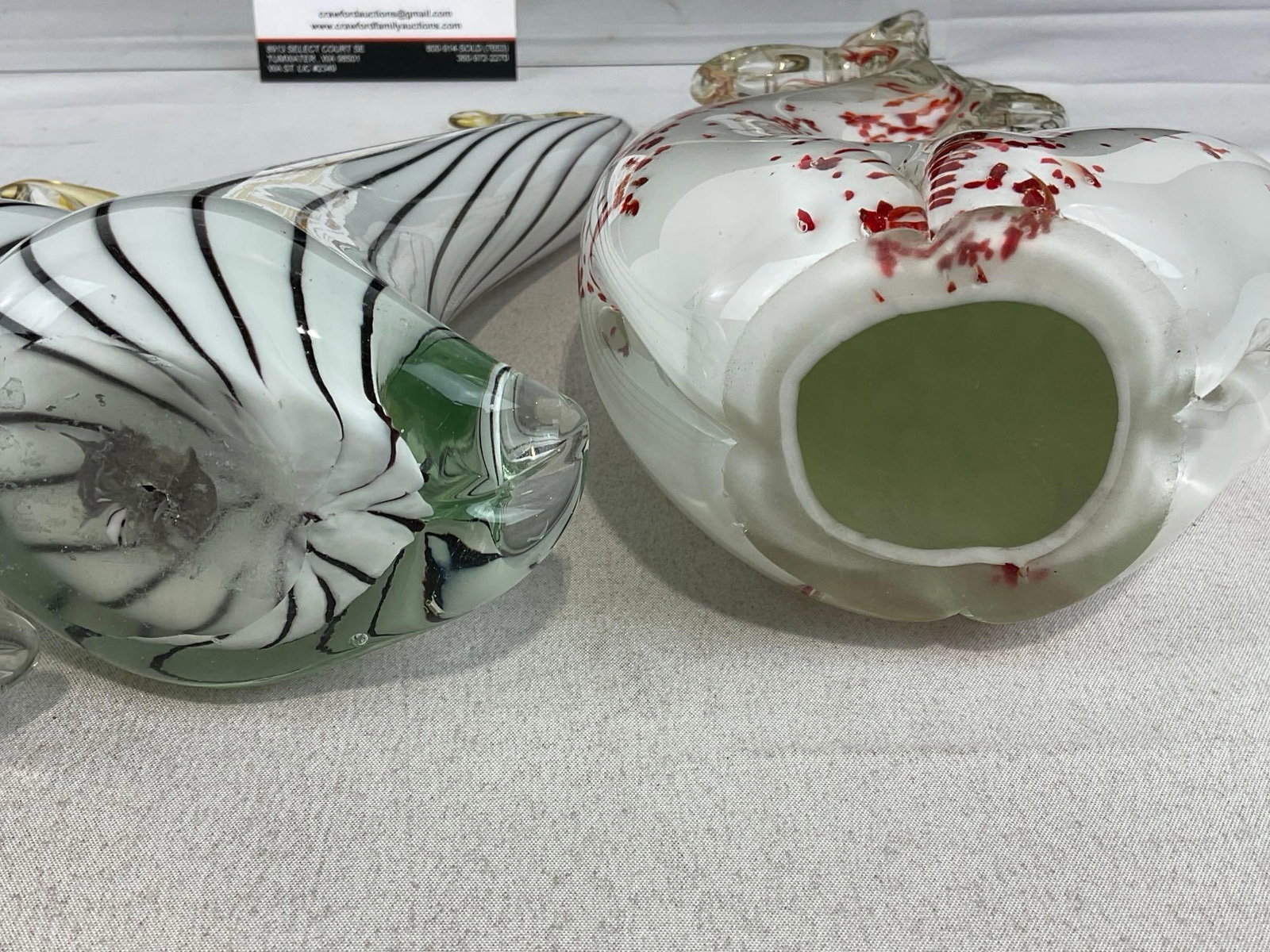 5 Murano Style Handblown Art Glass Figures, Pair of Elephants, 2 Parrots ,& Horse w/Red Specks - 5