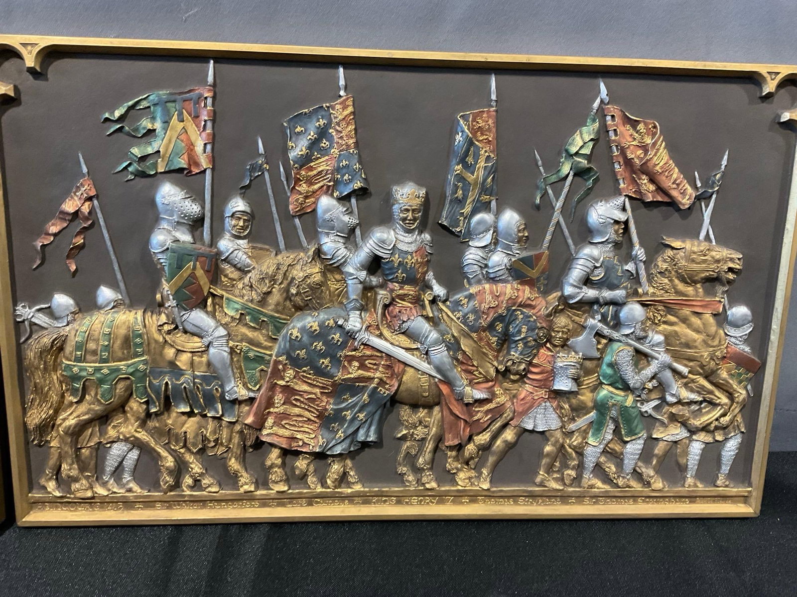 Pair of Vintage Reliefs, Jousting & Agincourt Scene, Mounted Knights, 11x17 in - 3