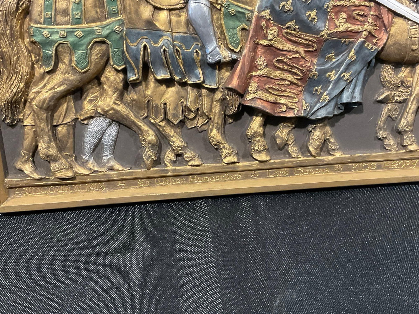 Pair of Vintage Reliefs, Jousting & Agincourt Scene, Mounted Knights, 11x17 in - 5