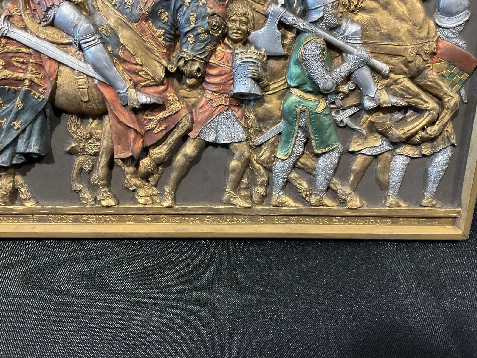 Pair of Vintage Reliefs, Jousting & Agincourt Scene, Mounted Knights, 11x17 in - 6