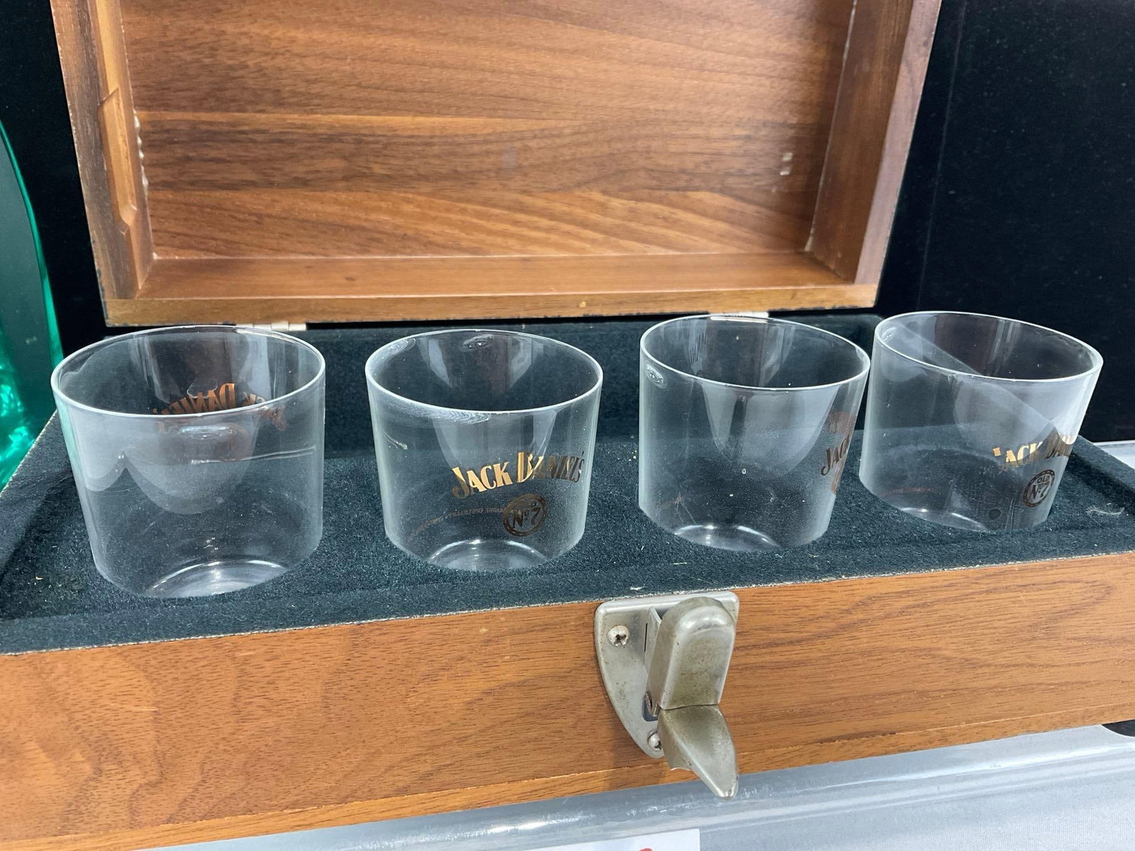 4 Jack Daniels Glasses w/box, & Aqua Glass Decanter, w/stopper - 2