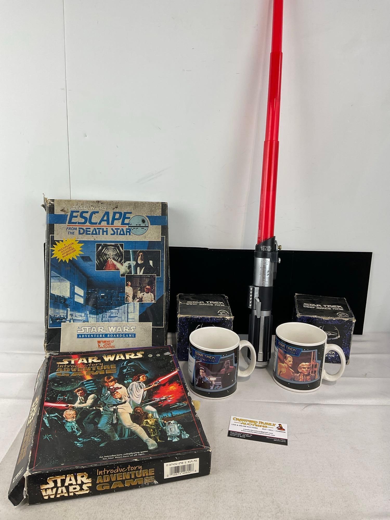 Pair of Star Wars Adventure Board Games, Pair of Star Trek DS9 Mugs in box, & 2019 Lightsaber Toy (1 of 8)