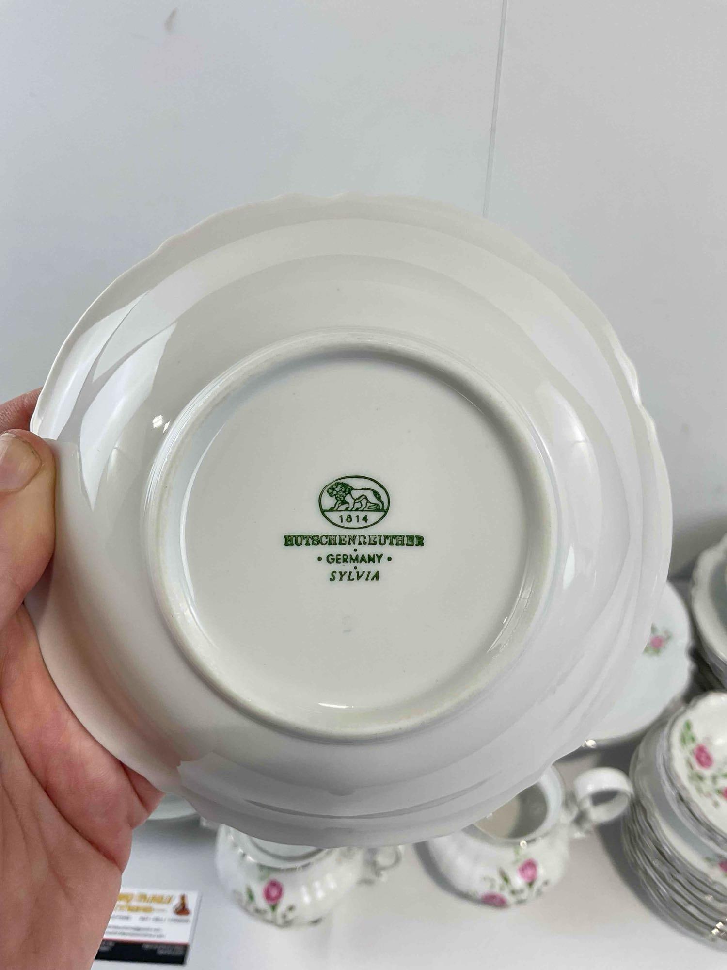 48 pcs Vintage Hutschenreuther White Porcelain Dishes in Sylvia Pattern. Good Condition. - 7