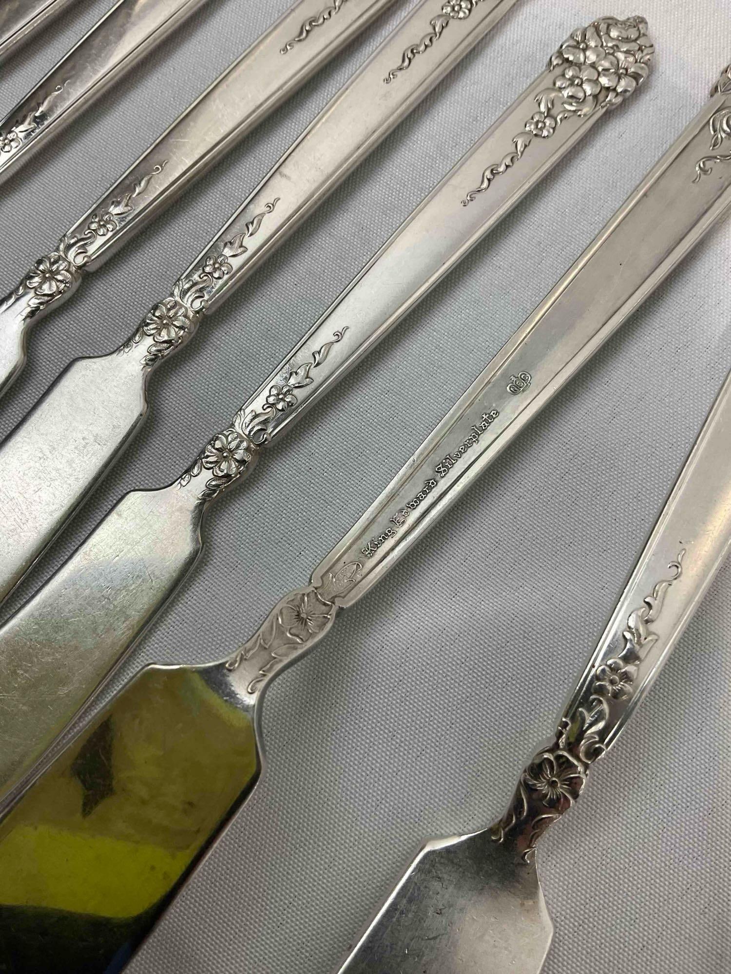 41 pcs Vintage King Edward Silver Plated Utensils, incl. Cheese Knives, Soup Spoons & More! - 10