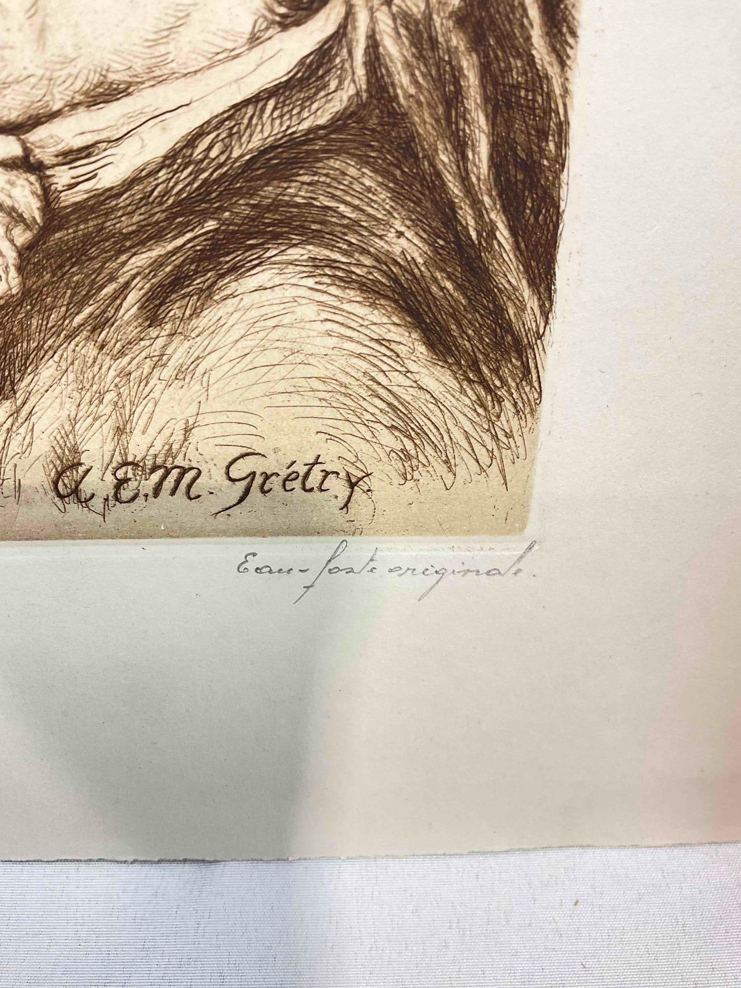 7 pcs Vintage Art & Ephemera Collection, incl. Unframed Original Etching of A.E.M. Gretry & More! - 3