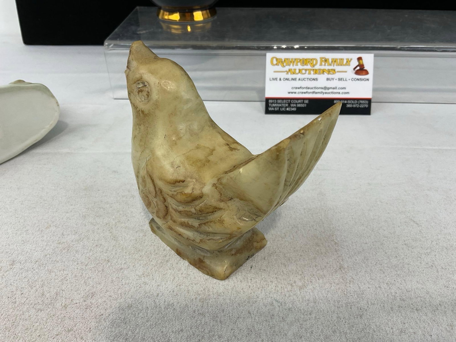3 Carved Onyx, Ceramic & Blown Glass Birds & Greek 24k Gilt Cobalted Vase, marked S - 8