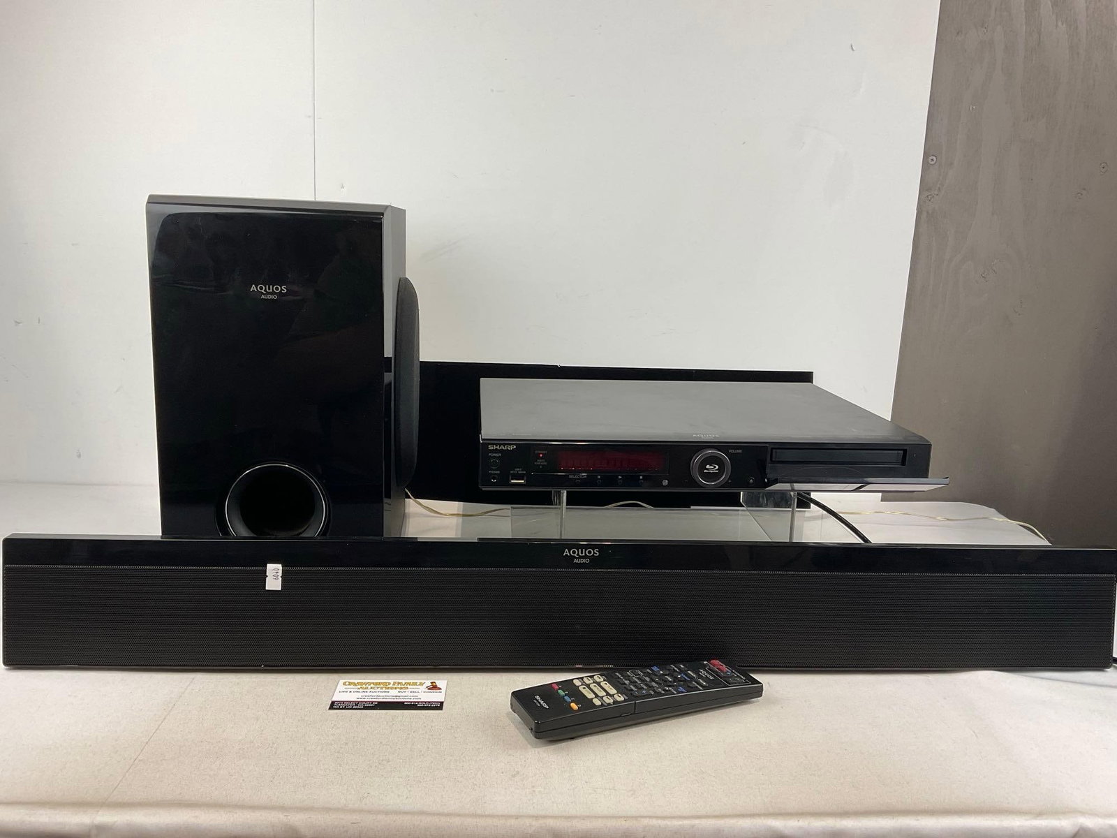 Sharp Home Theater w/Blu-Ray Disc/DVD Player BD-MPC41, Subwoofer & Soundbar: Appears to be in good shape, tested & working. The piece measures approx 39h x 15w x 13d inches. See pics. E-6040 *Oversized shipping may apply*