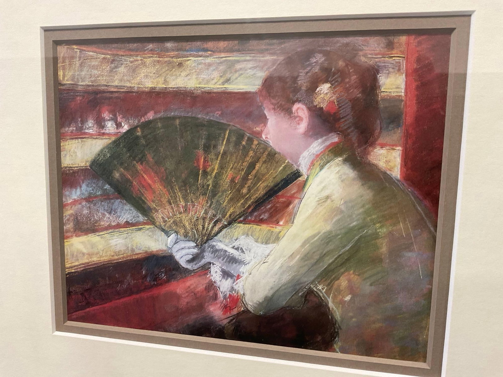 Framed Watercolor Print, Woman Watching Theatre performance on Balcony, 22x20 in, Red Impressionist - 3