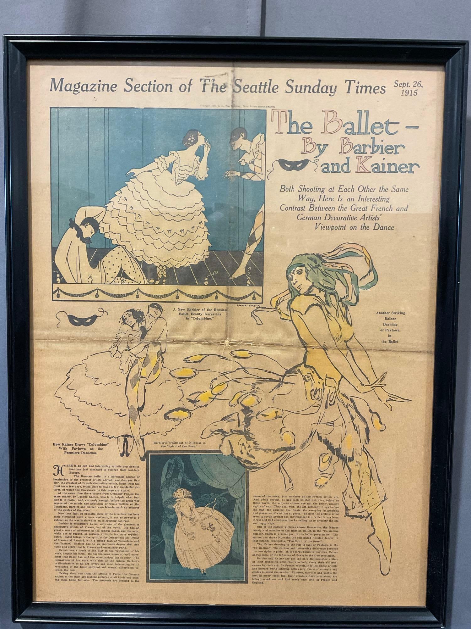 Framed Magazine Section of The Seattle Sunday Times, Sept 26, 1915, The Ballet, colorful spread (1 of 8)