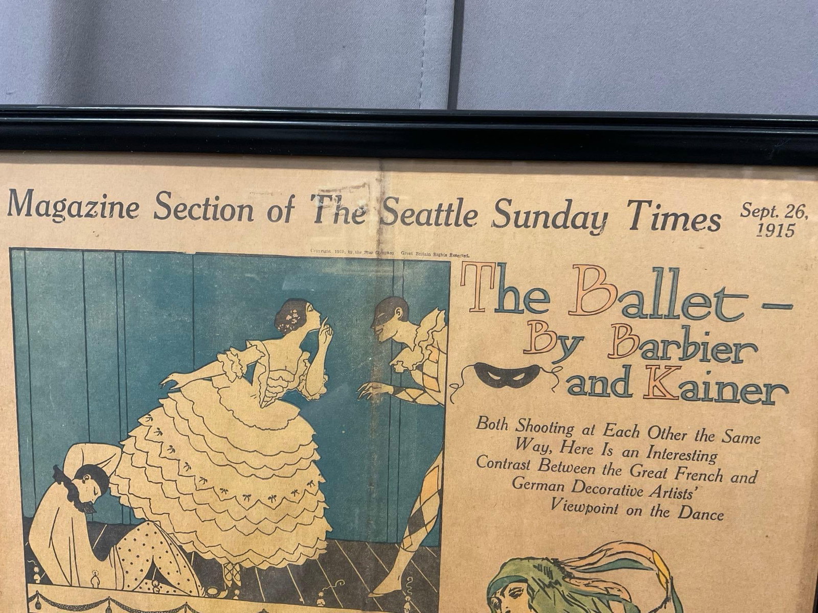 Framed Magazine Section of The Seattle Sunday Times, Sept 26, 1915, The Ballet, colorful spread - 2