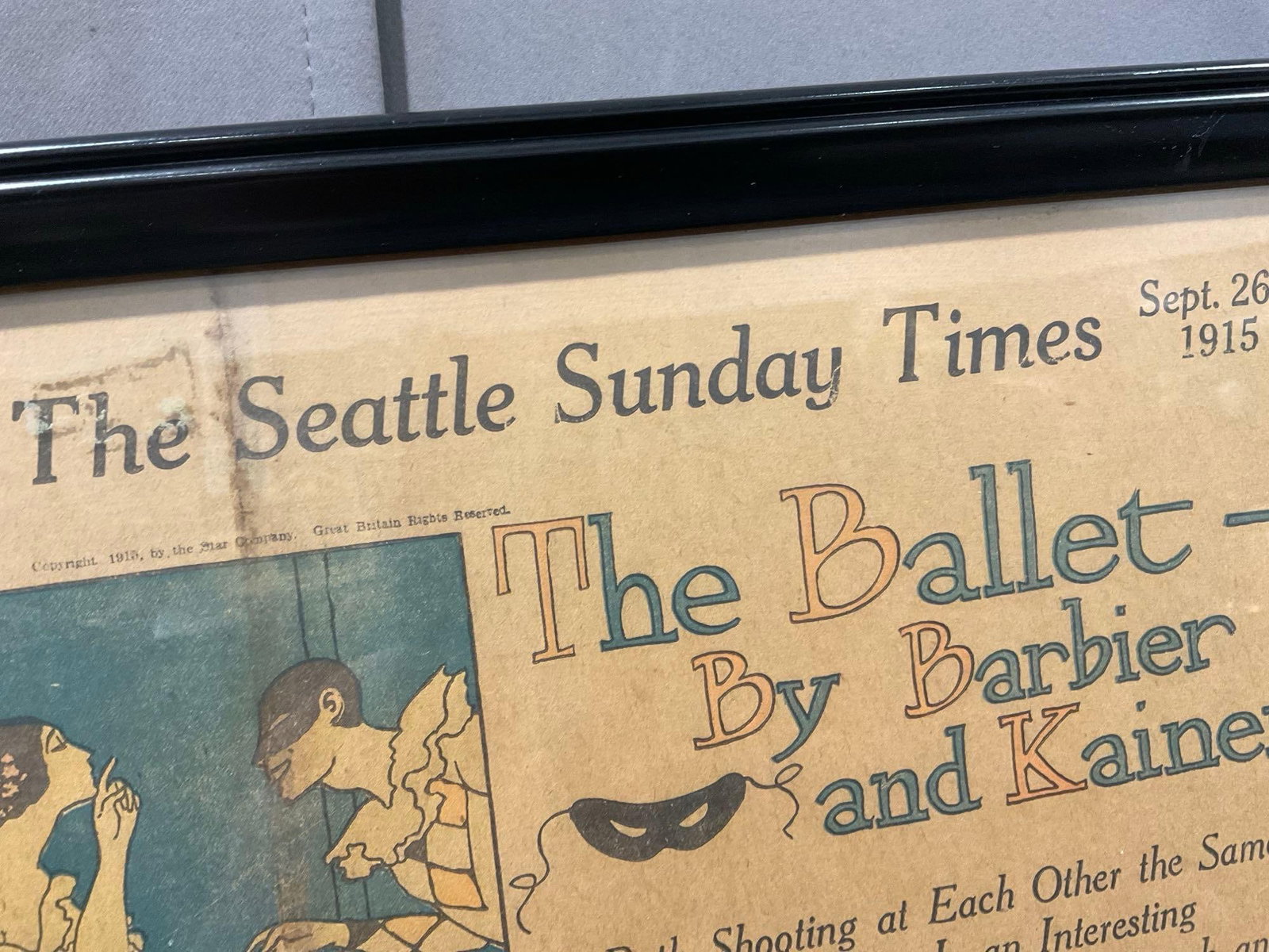 Framed Magazine Section of The Seattle Sunday Times, Sept 26, 1915, The Ballet, colorful spread - 3
