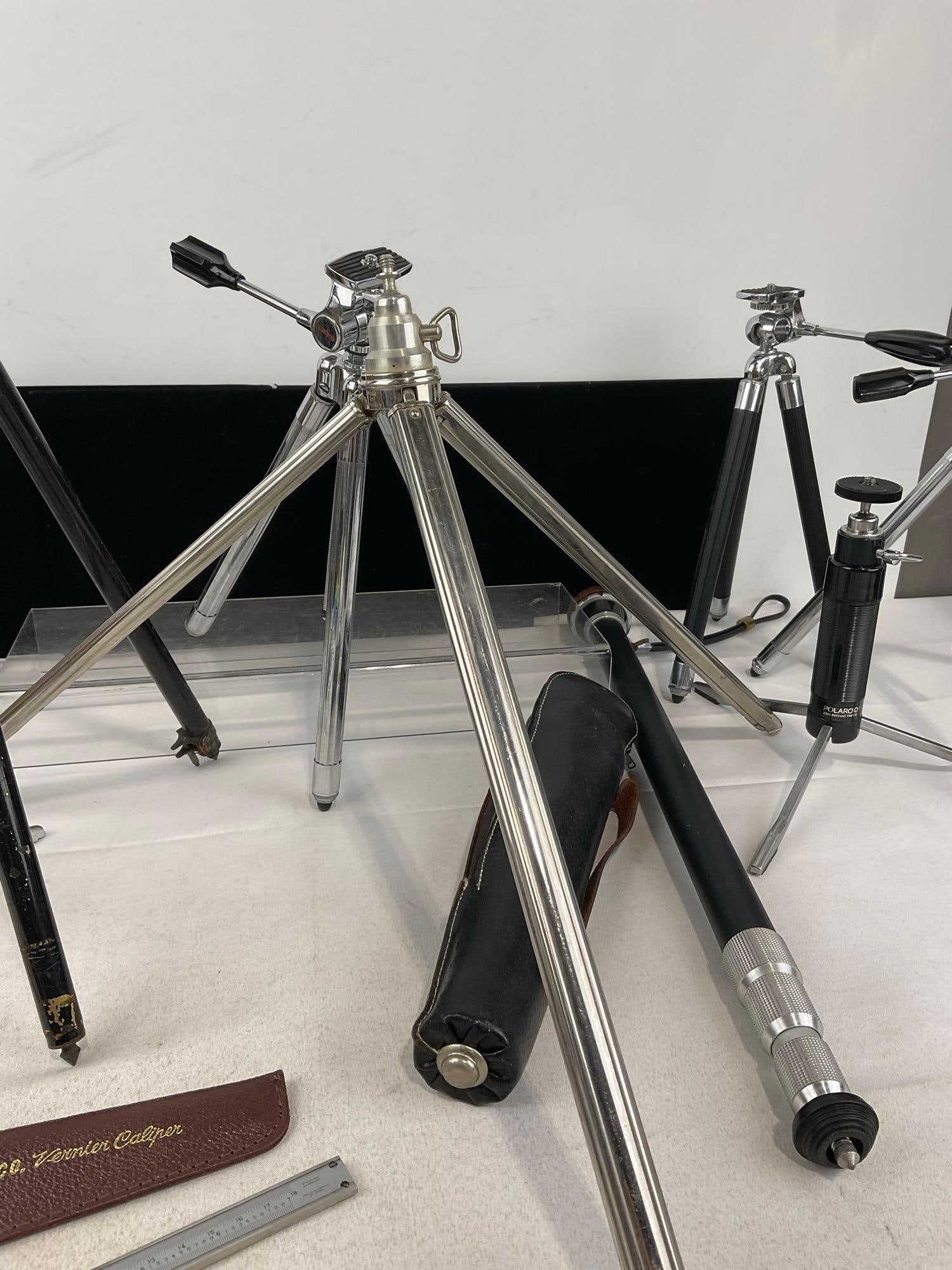 10 Vintage Early 20th Century Tripods, and Caliper, Sunset, Stabilo III, Polaroid, King & more - 3