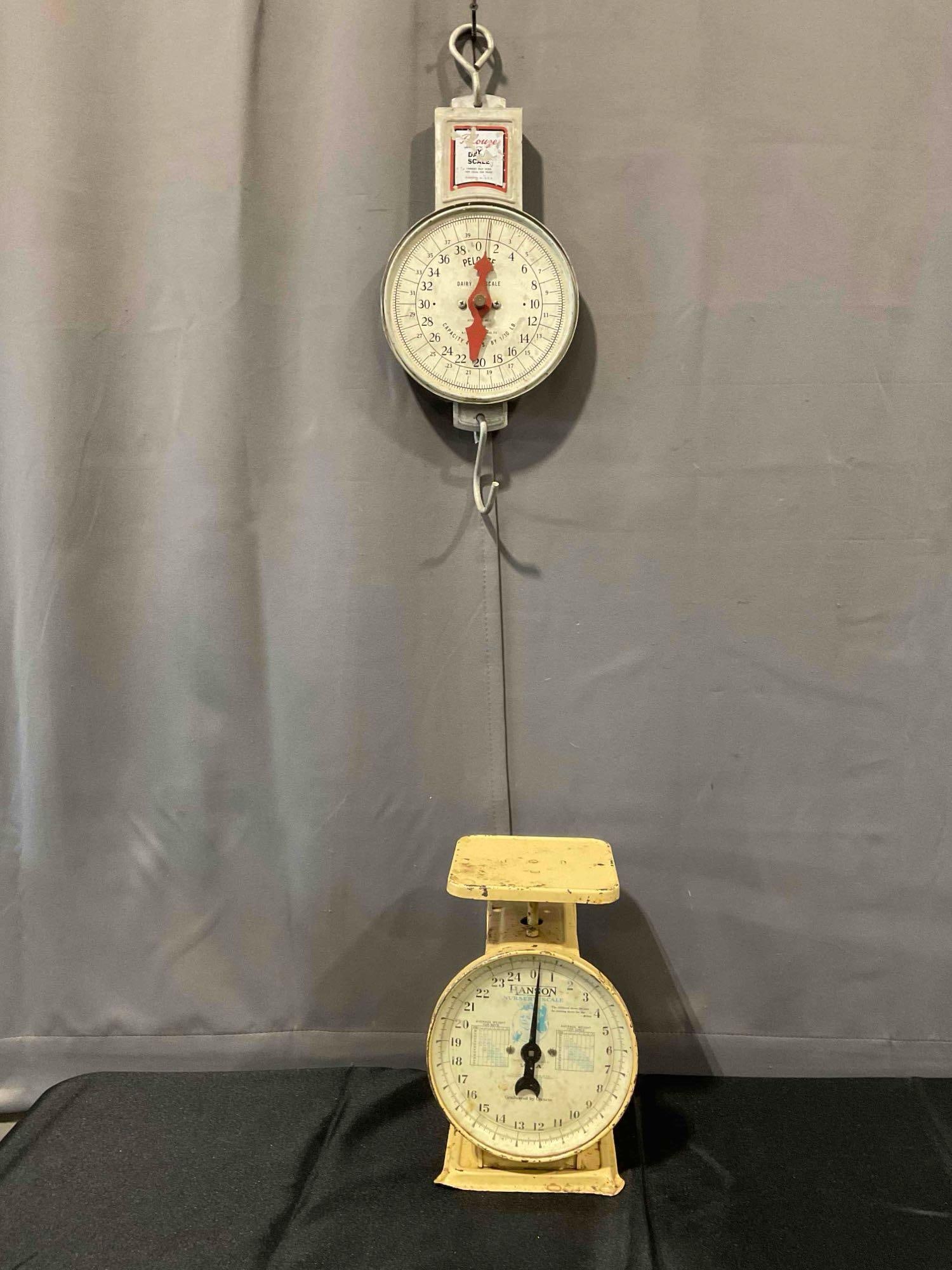 2 pcs Vintage Metal Scales, incl. Hanson Nursery Scale & Pelouze Dairy Scale. See pics. (1 of 8)