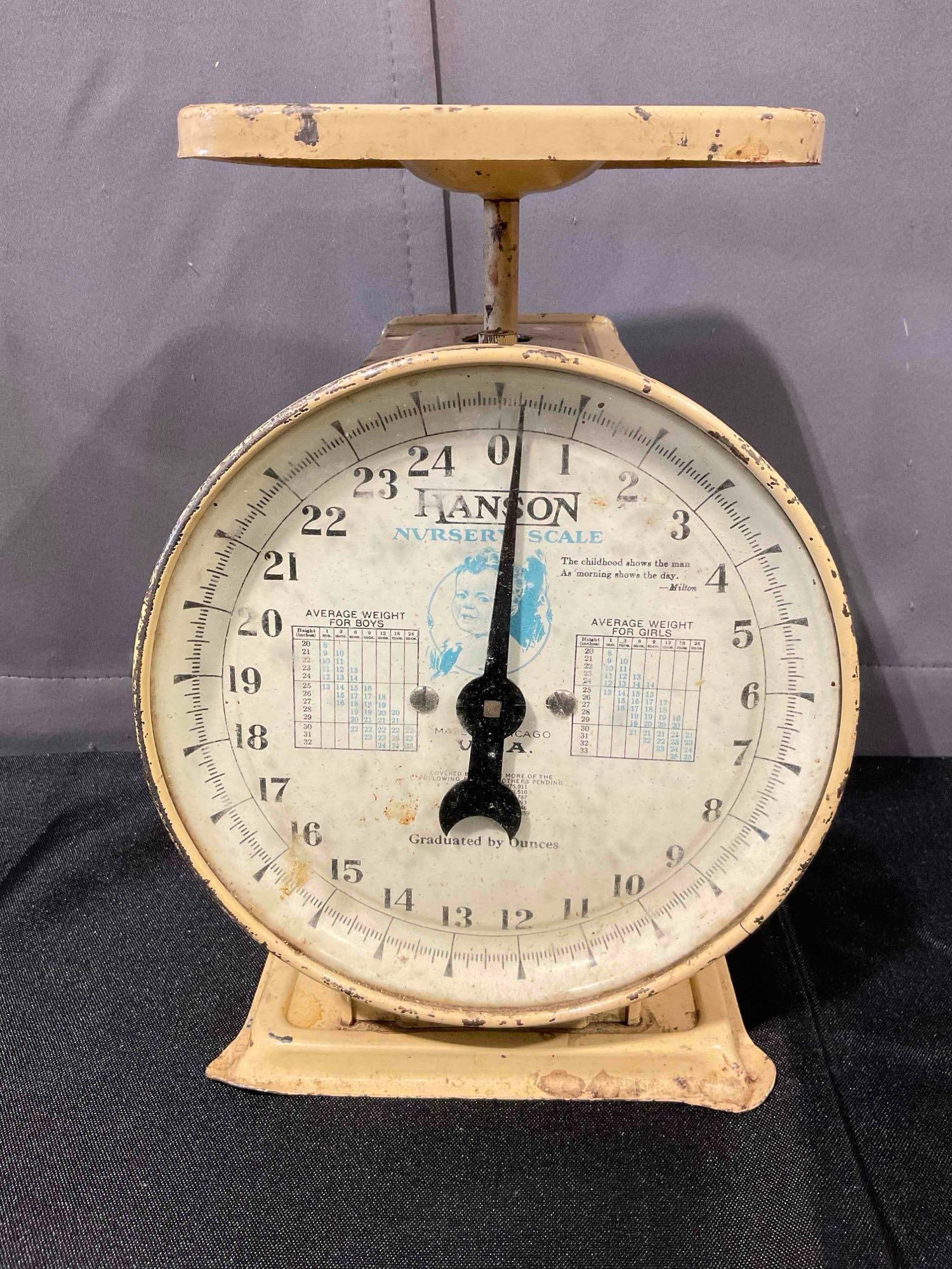 2 pcs Vintage Metal Scales, incl. Hanson Nursery Scale & Pelouze Dairy Scale. See pics. - 3