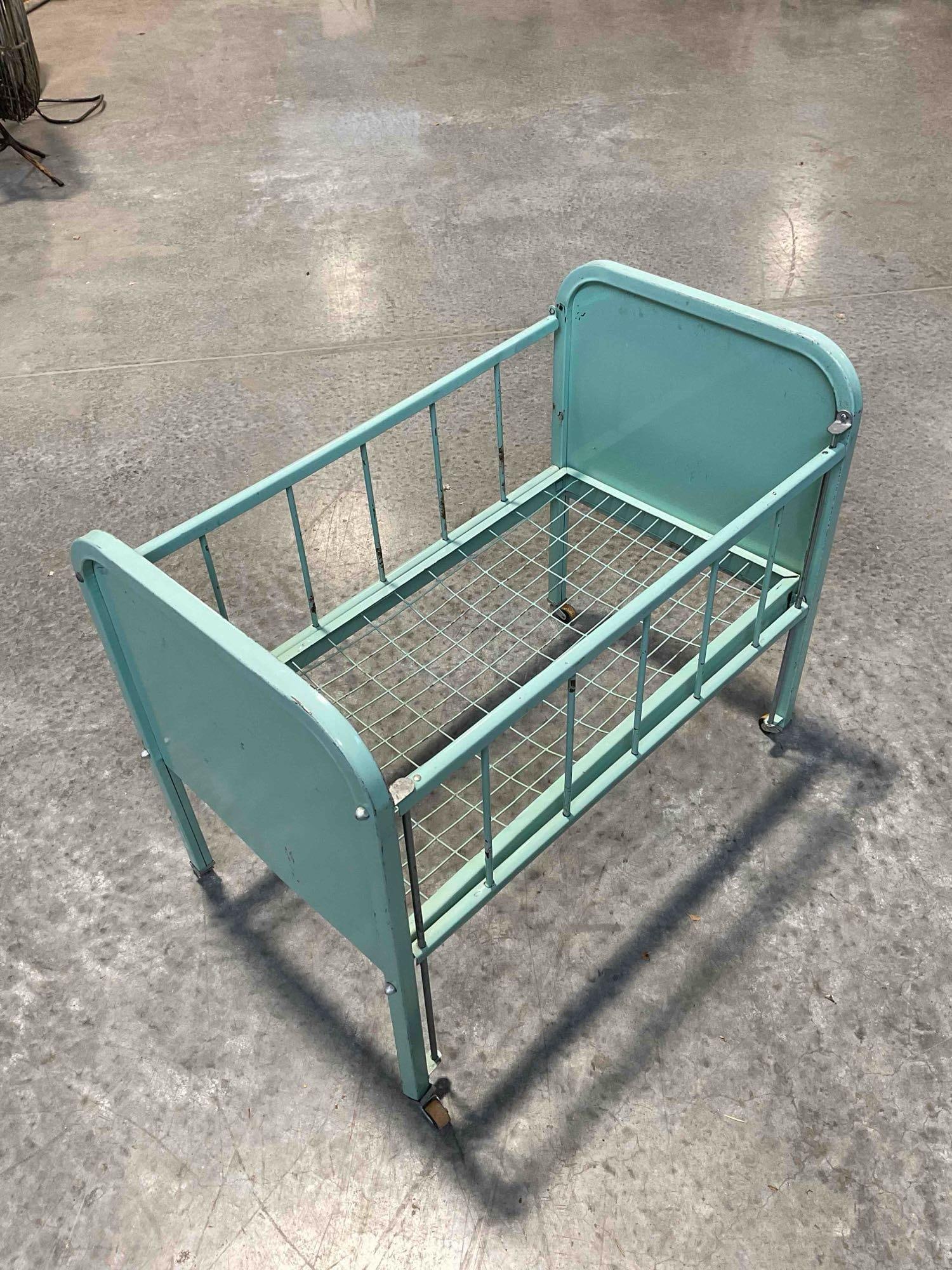 Vintage Amasco Doll-E-Crib Metal Child's Doll Crib, Painted Robin's Egg Blue. Fair Condition. - 2