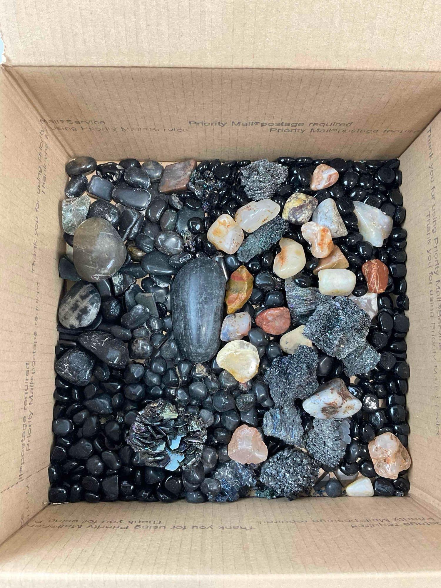 Uncounted Assortment of Loose River Rocks, Black Glass Stones, Mahogany Obsidian Needles. - 2