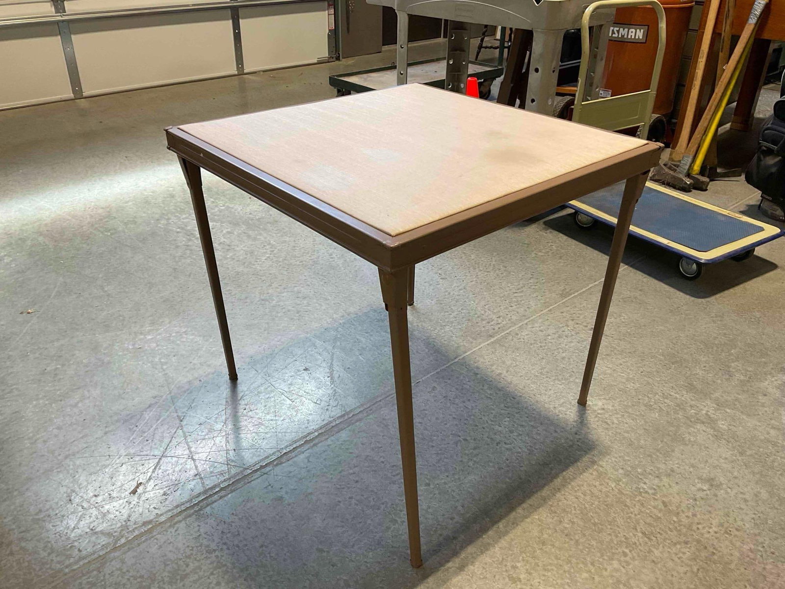 Vintage Metal & Fabric Folding Table. Fair Condition. Measures 29" x 29" x 27" See pics & desc. - 3