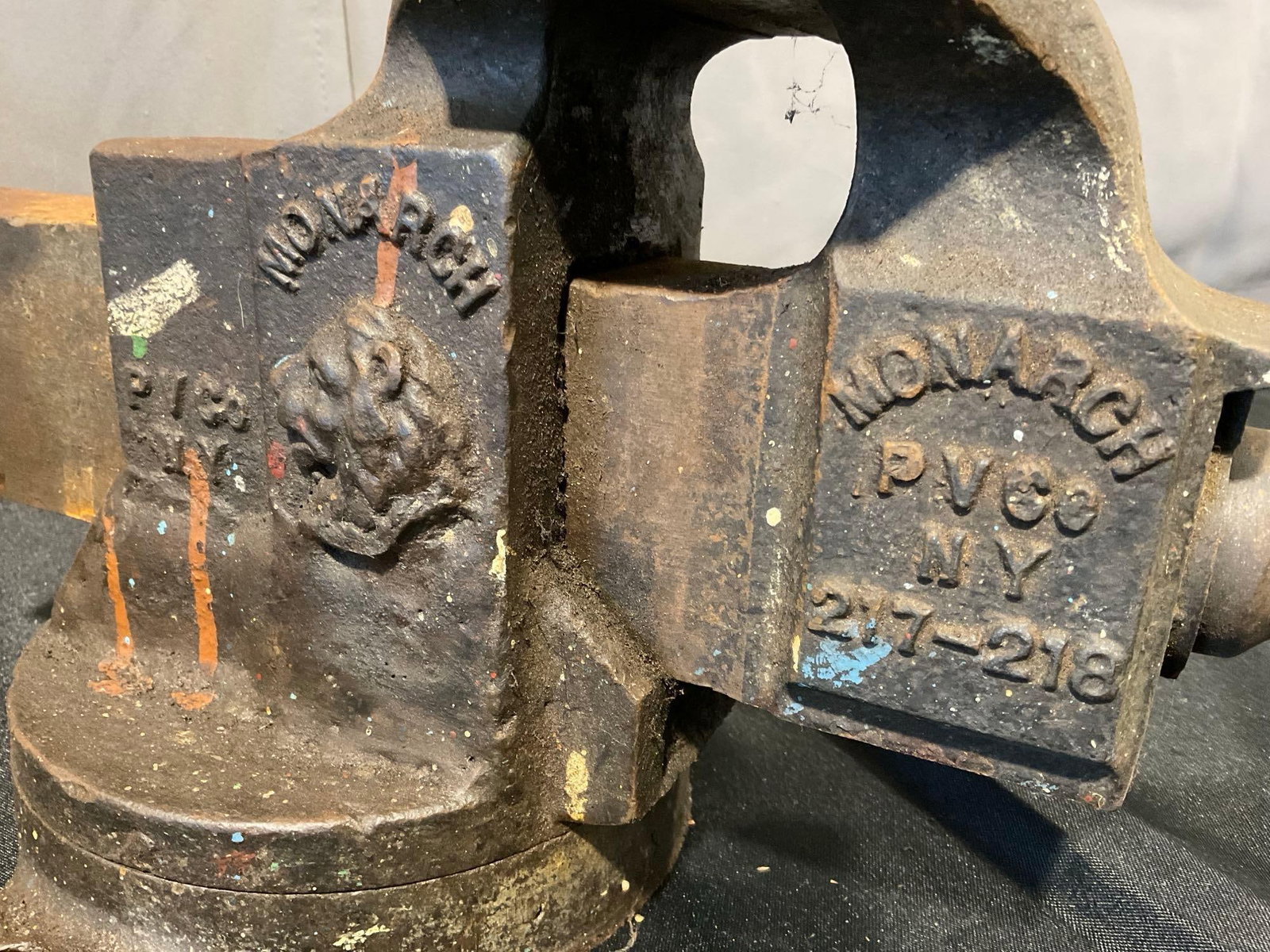 Vintage Monarch PV co NY #217-218 Cast Iron Vise, heavy, approx 10x17x13 inches - 2