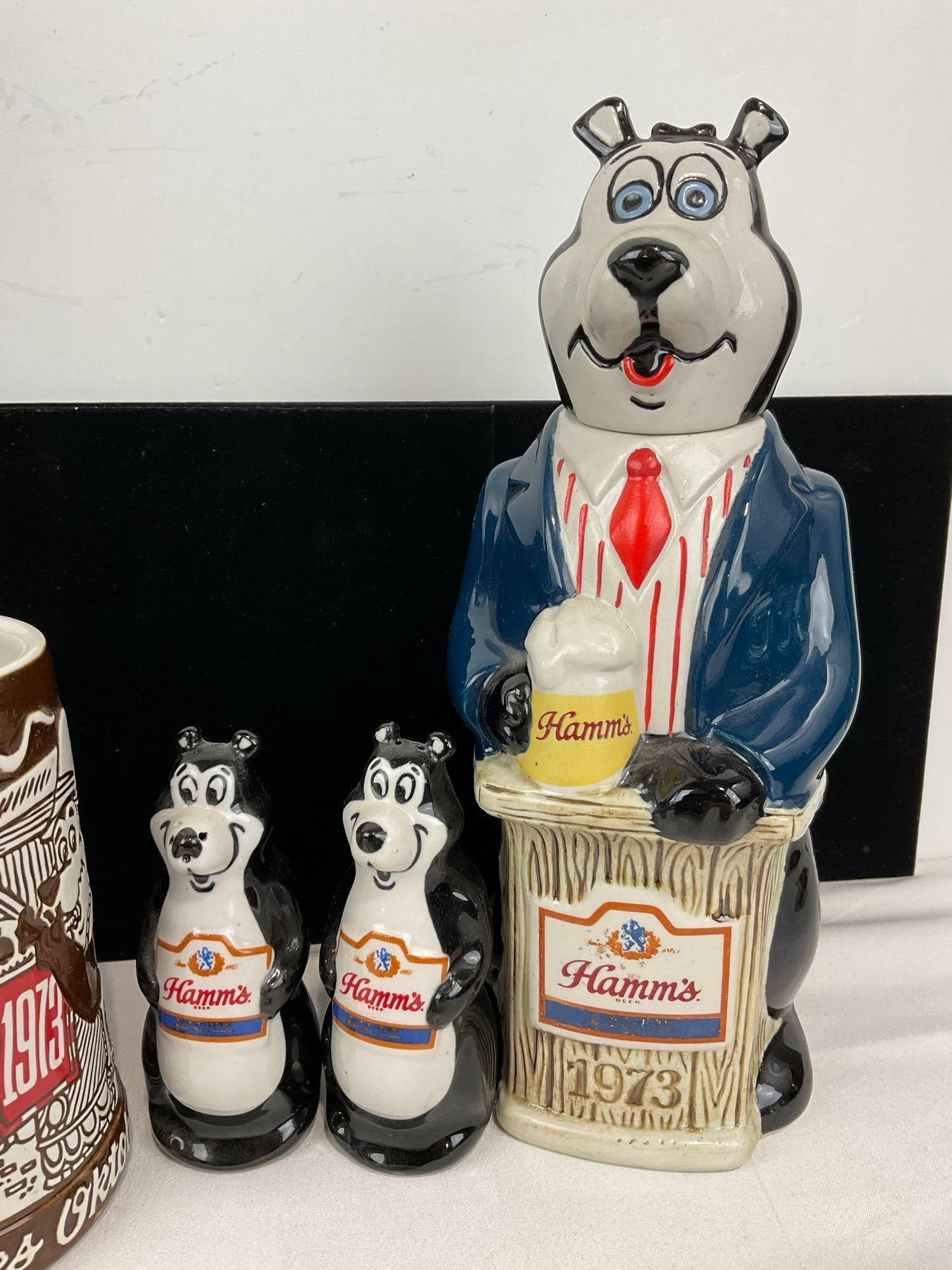 Hamms Beer Collectibles, Ceramarte S&P Shakers, Bottle, Stein, Good Friends Meet Here Bear Sign - 4