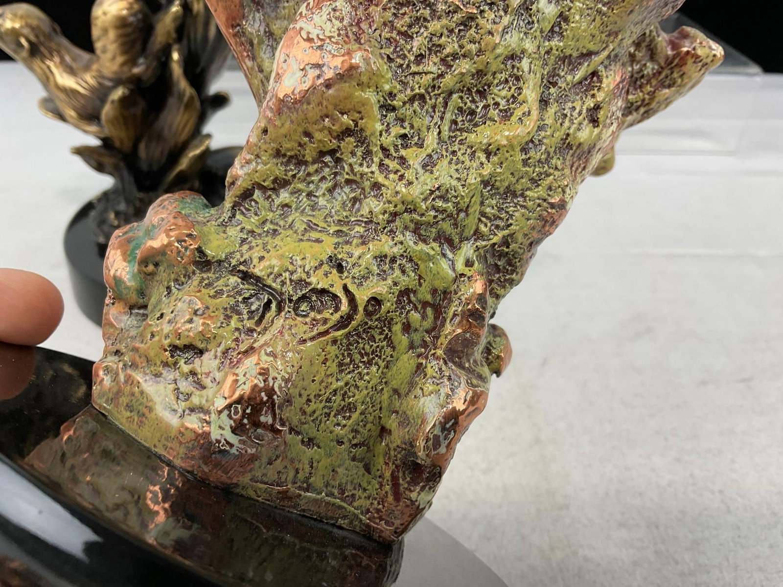 Pair of Otter Statues on dark bases, 1 Bronze/Copper & 1 Resin Composite mix, 11 inches tall - 7
