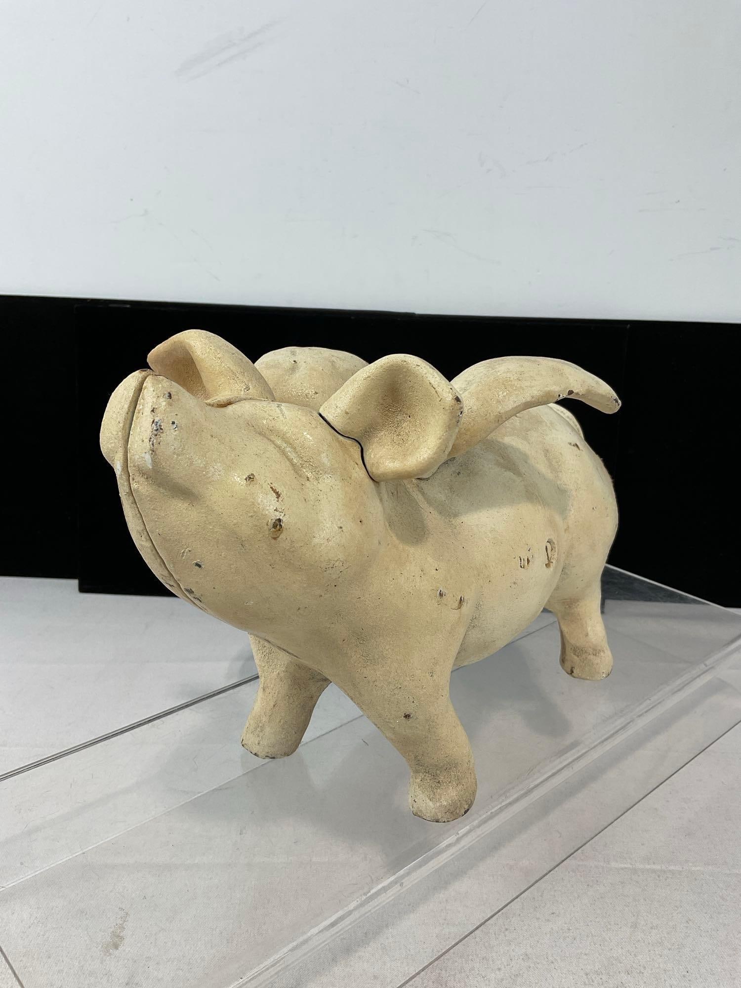 Vintage White Painted Cast Iron When Pigs Fly Bank, Possibly repro - 2