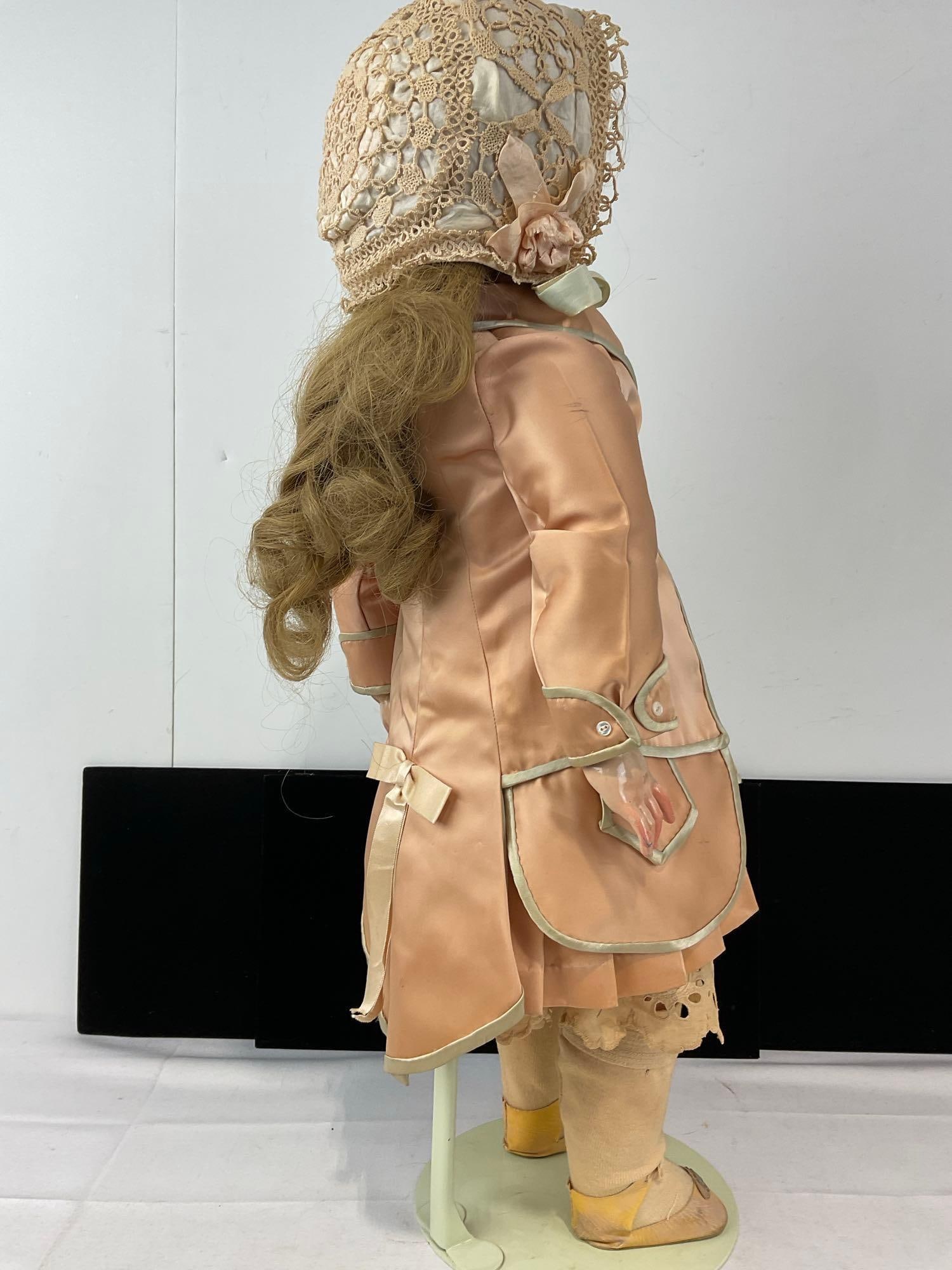 Antique French Baby Figure, Bebe Jumeau Diplome dHonneur, Pale Pink lace skirt dress, 24 inches t... - 4