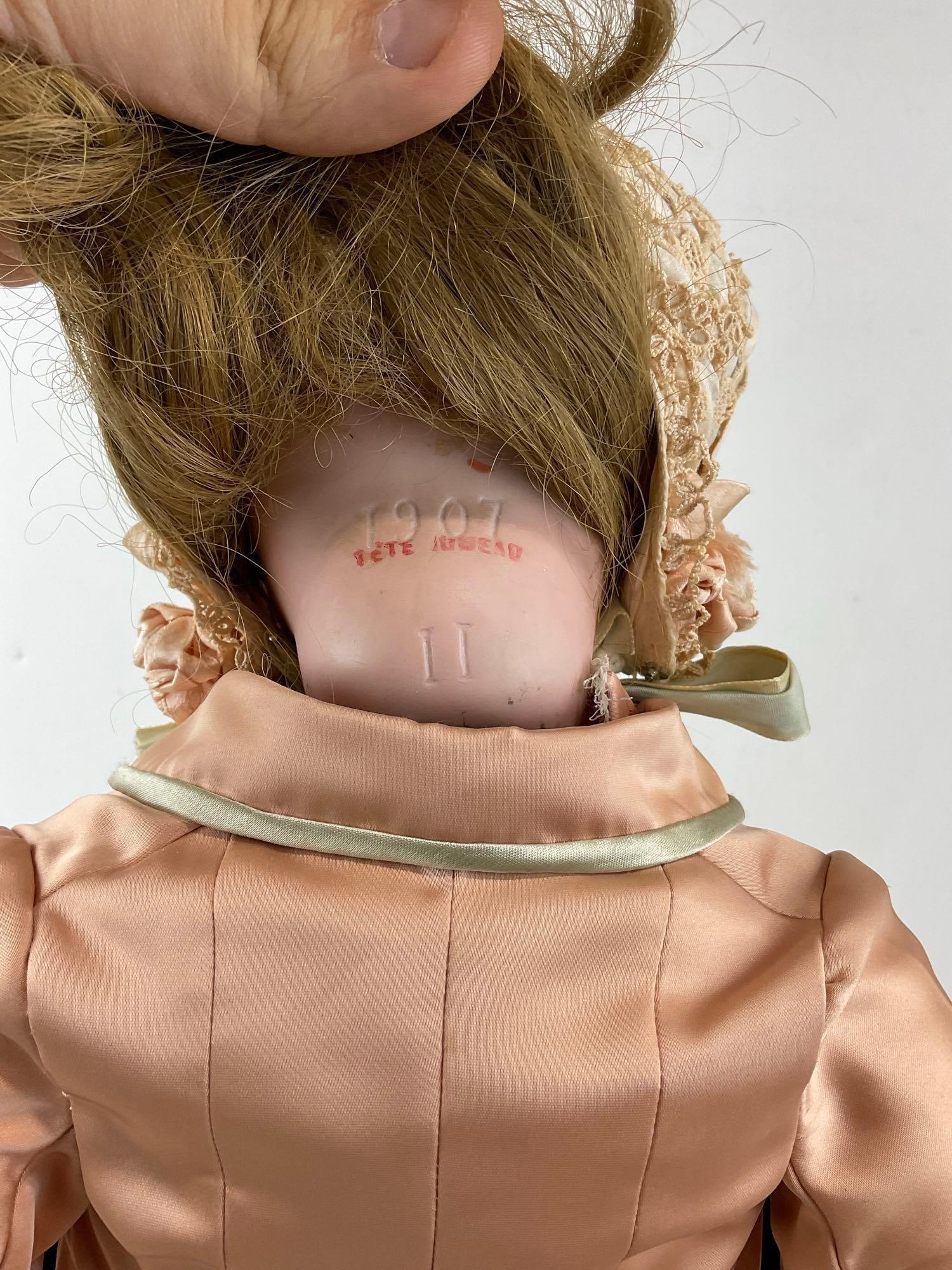 Antique French Baby Figure, Bebe Jumeau Diplome dHonneur, Pale Pink lace skirt dress, 24 inches t... - 5