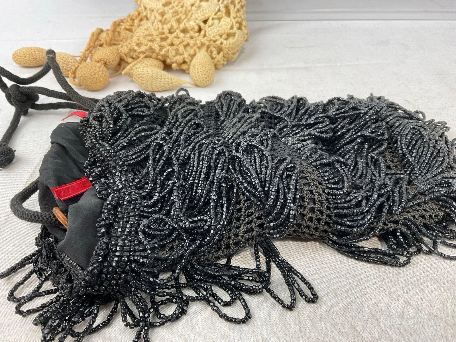 3 Vintage Purses, Knotted piece, Brown Woven piece w/Bakelite Handle, & Black Beaded Piece - 7