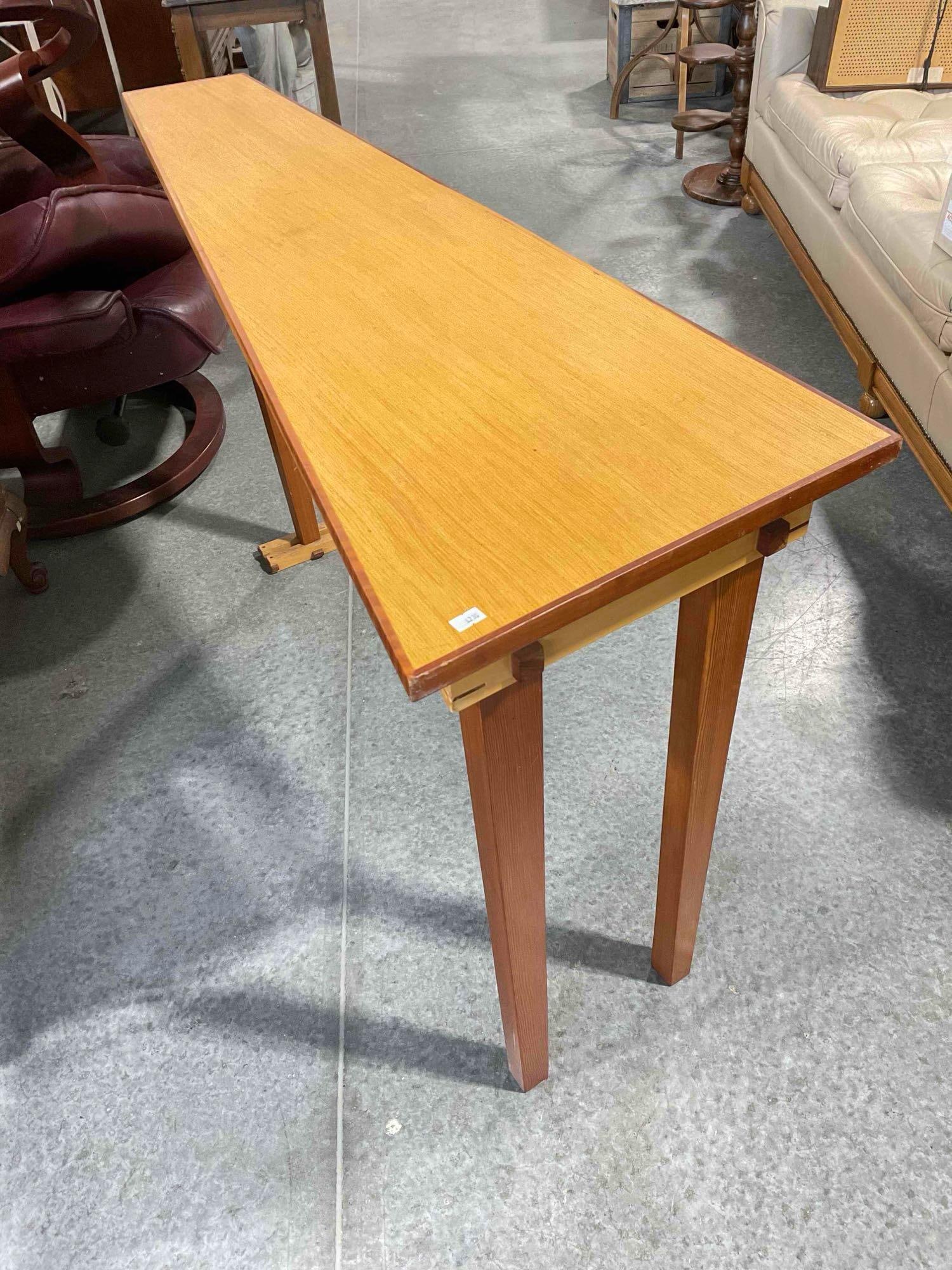 Unique MC Custom Built Two-Toned Wood Console Table. Good Condition. Measures 48" x 17" x 32" - 2