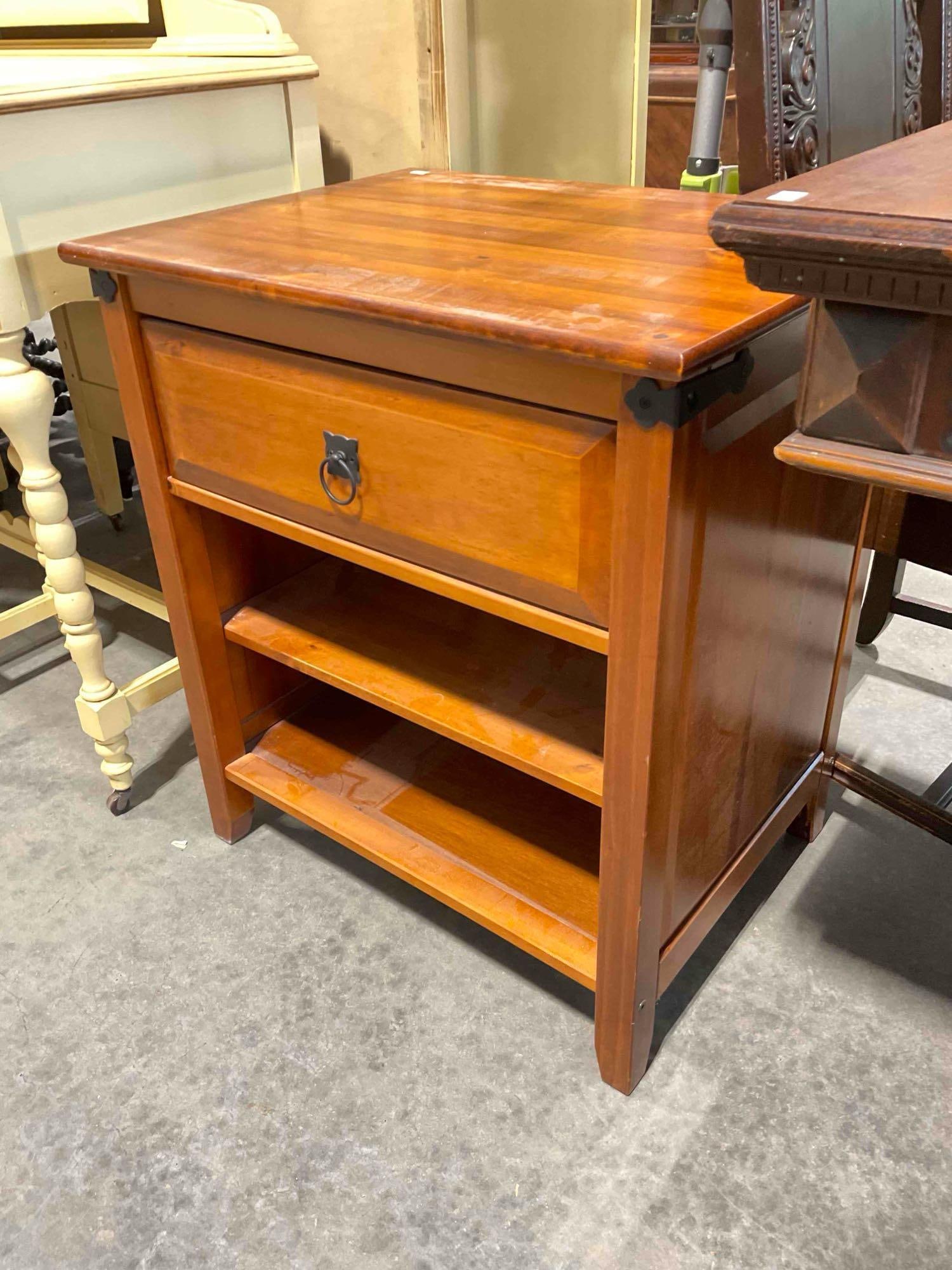 Home Designs Cherry Wood Night Stand Side Table w/ Drawer & 2x Shelves. Good Condition. - 2
