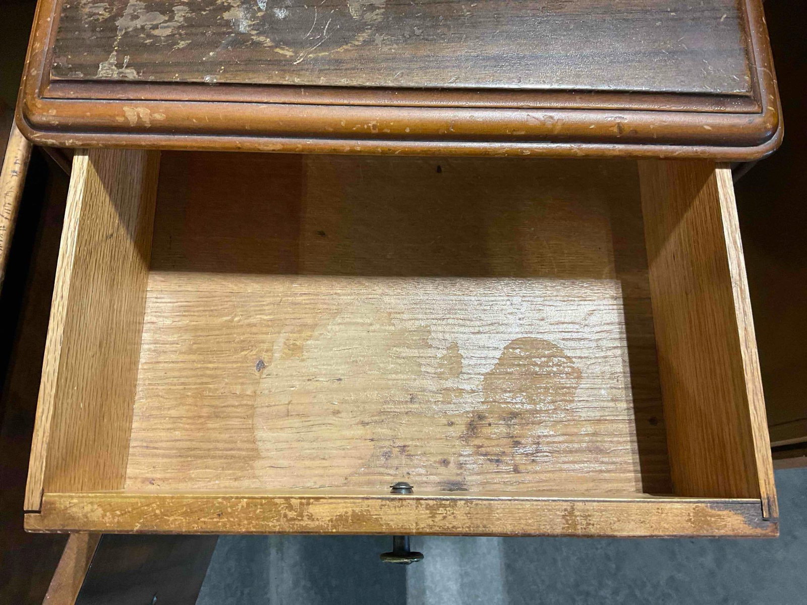 Vintage Oak Wood w/ Walnut Veneer Bedside Cabinet w/ Drawer & Cupboard. Fair Condition. - 7