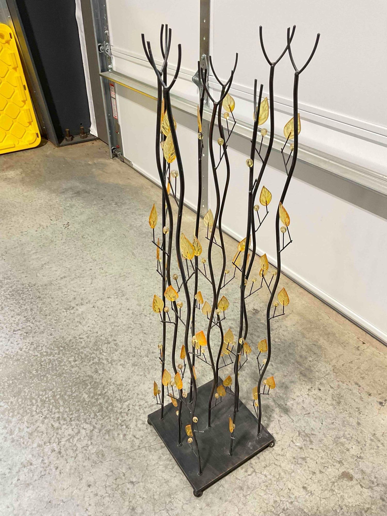MC Metal Sculpture of Trees w/ Amber Colored Composite Leaf Beads. Good Condition. - 2