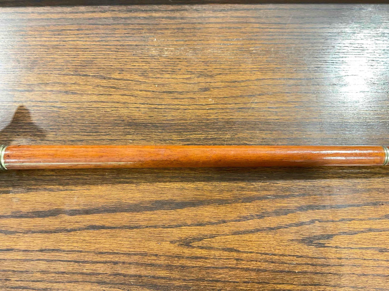 Handsome Vintage Wood Cane Walking Stick w/ Brass Dolphin Handle. Good Condition. See pics. - 3