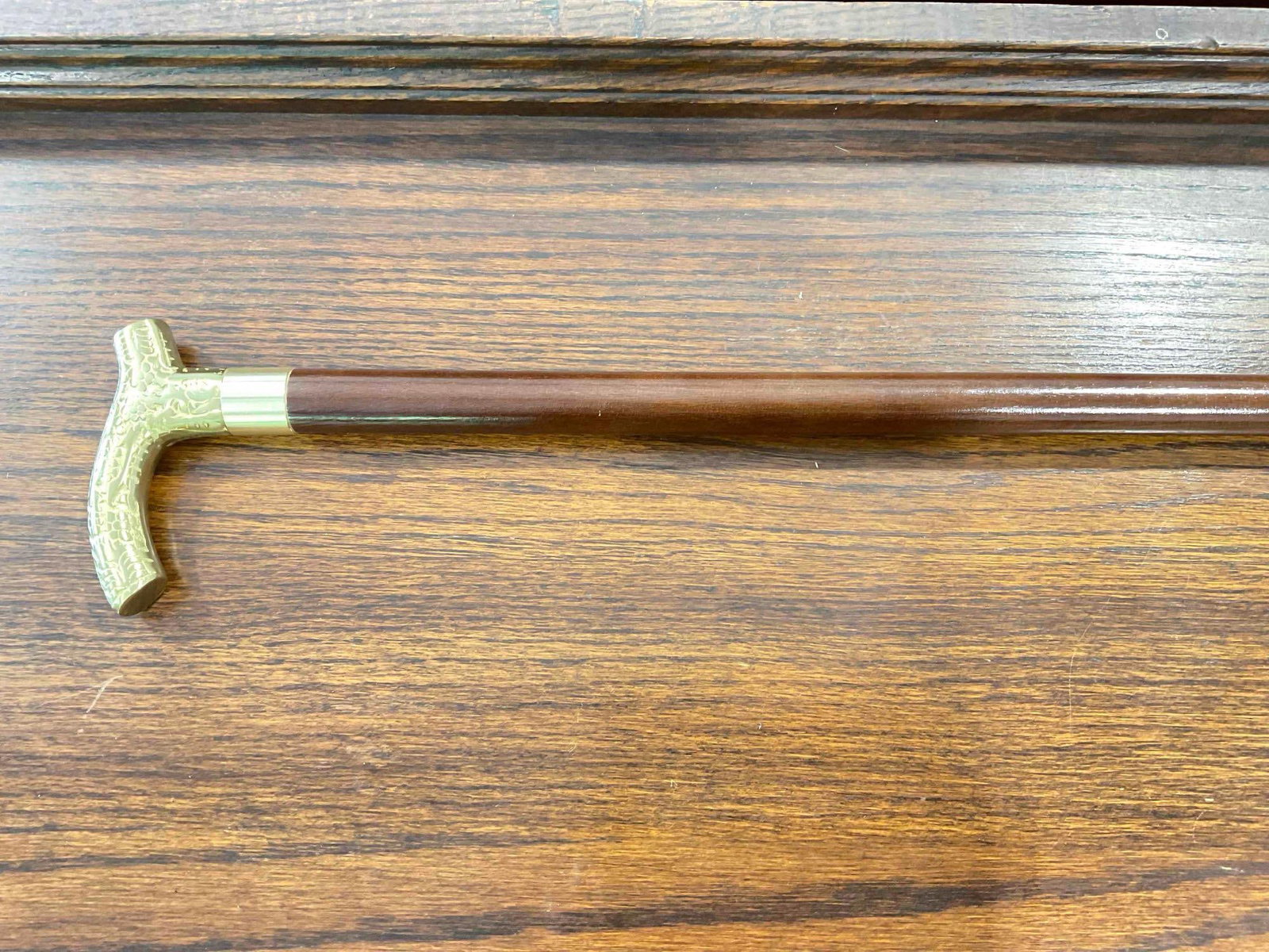 Wood Cane Walking Stick w/ Brass Handle, Hollow Compartment & Plastic Vial. See pics. - 2