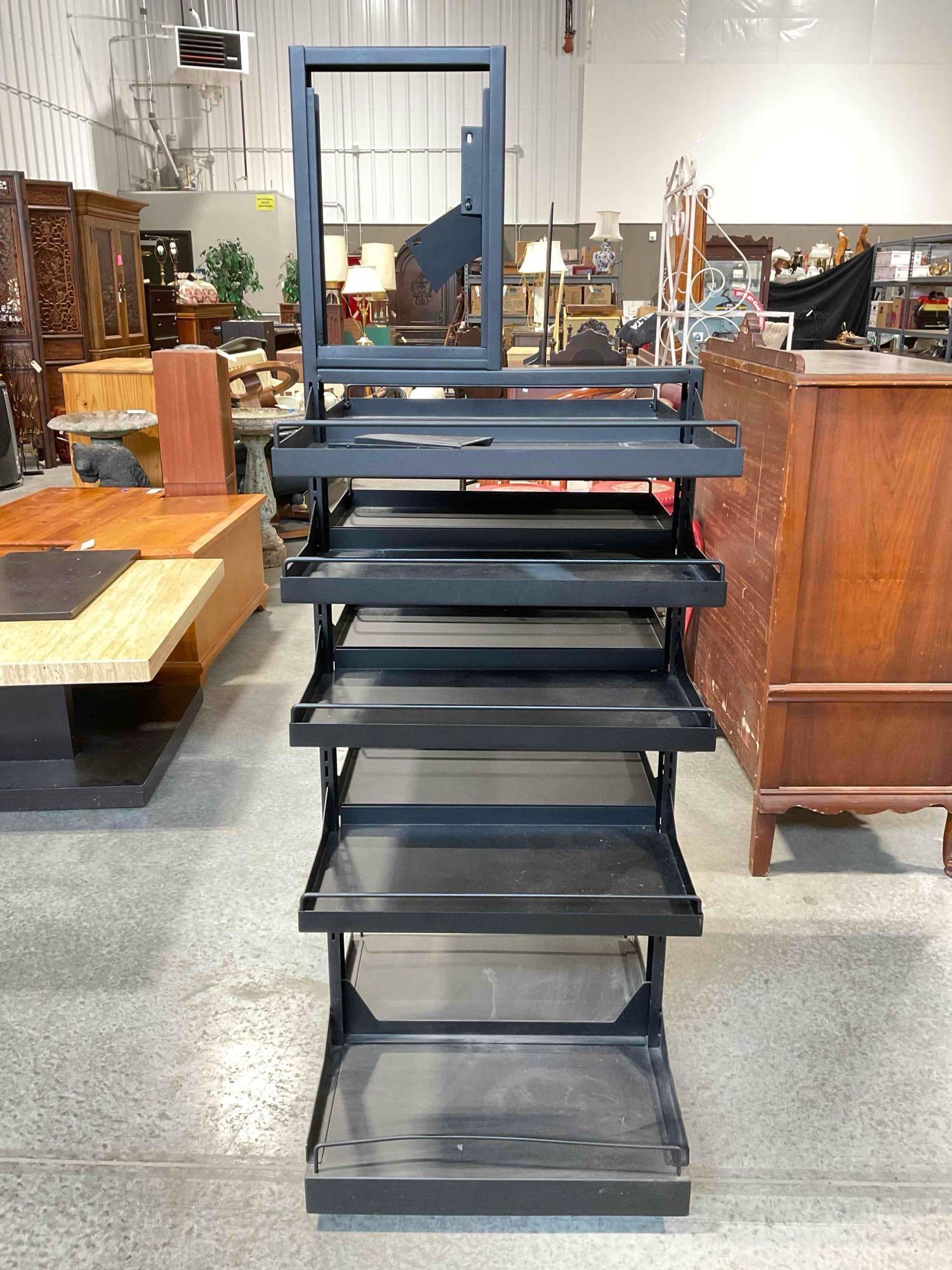 Rolling Double Sided Black Metal Retail Merchandise Display Stand. Fair Condition. See pics. - 2