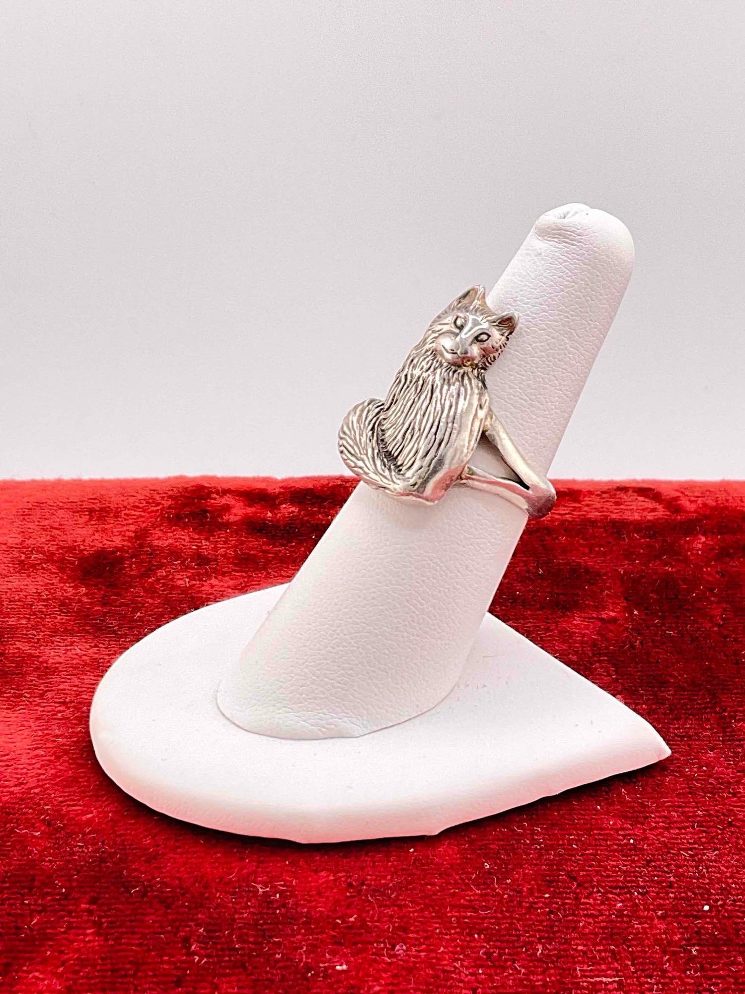 Vintage Carol Felley Sterling Silver Ring w/ Cat Design, Size 6.75. See pics. - 2