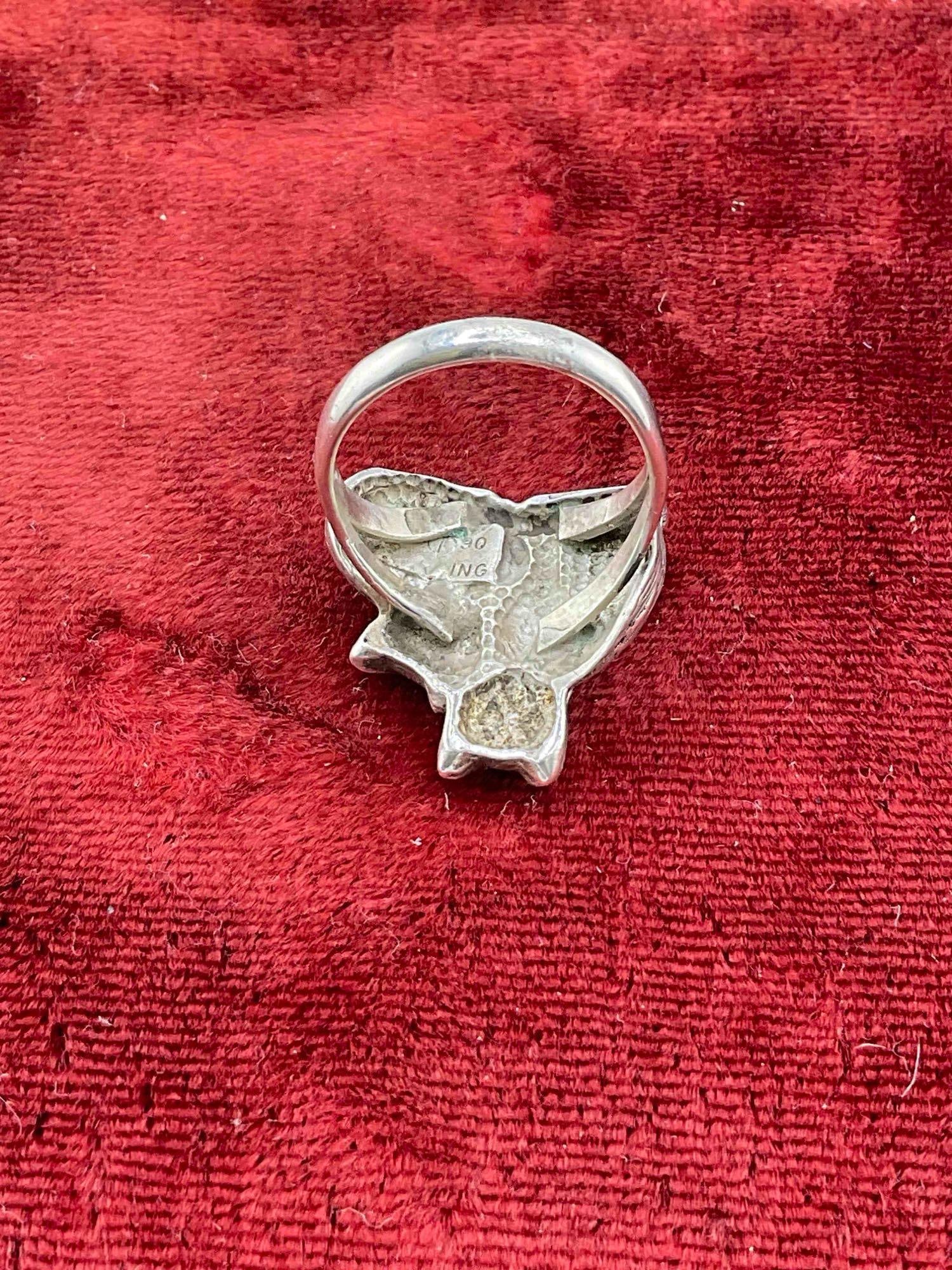 Vintage Carol Felley Sterling Silver Ring w/ Cats Design, Size 8.75 - 3