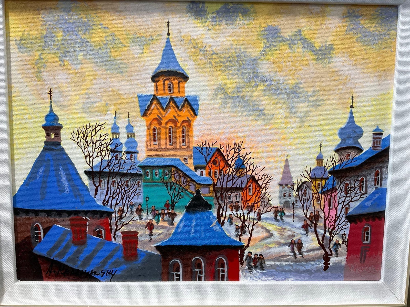 Framed Signed & #d AP 12/30 Serigraph on Canvas, Yellow Evening - Russia by Anatole Krasnyansky - 2