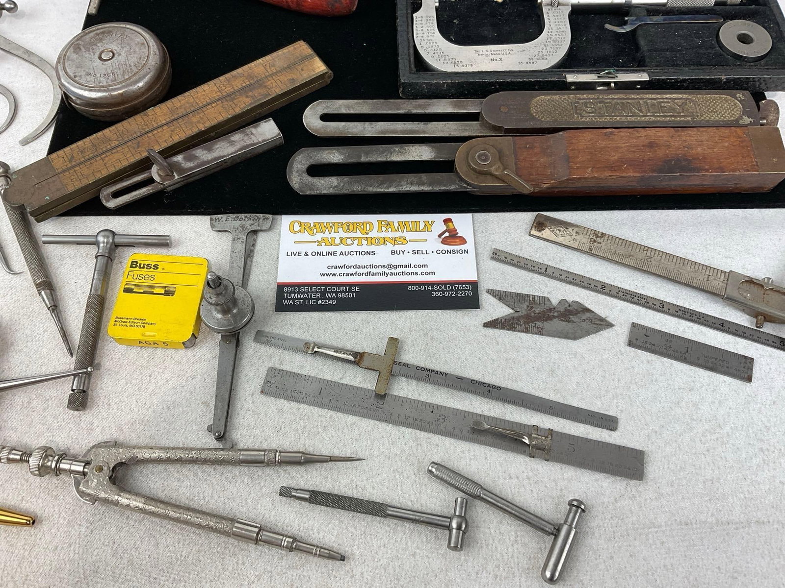 Asst Drafting Tools, Calipers, Compasses, Starrett Micrometer, Sliding T-Bevel Gauges, & more - 3