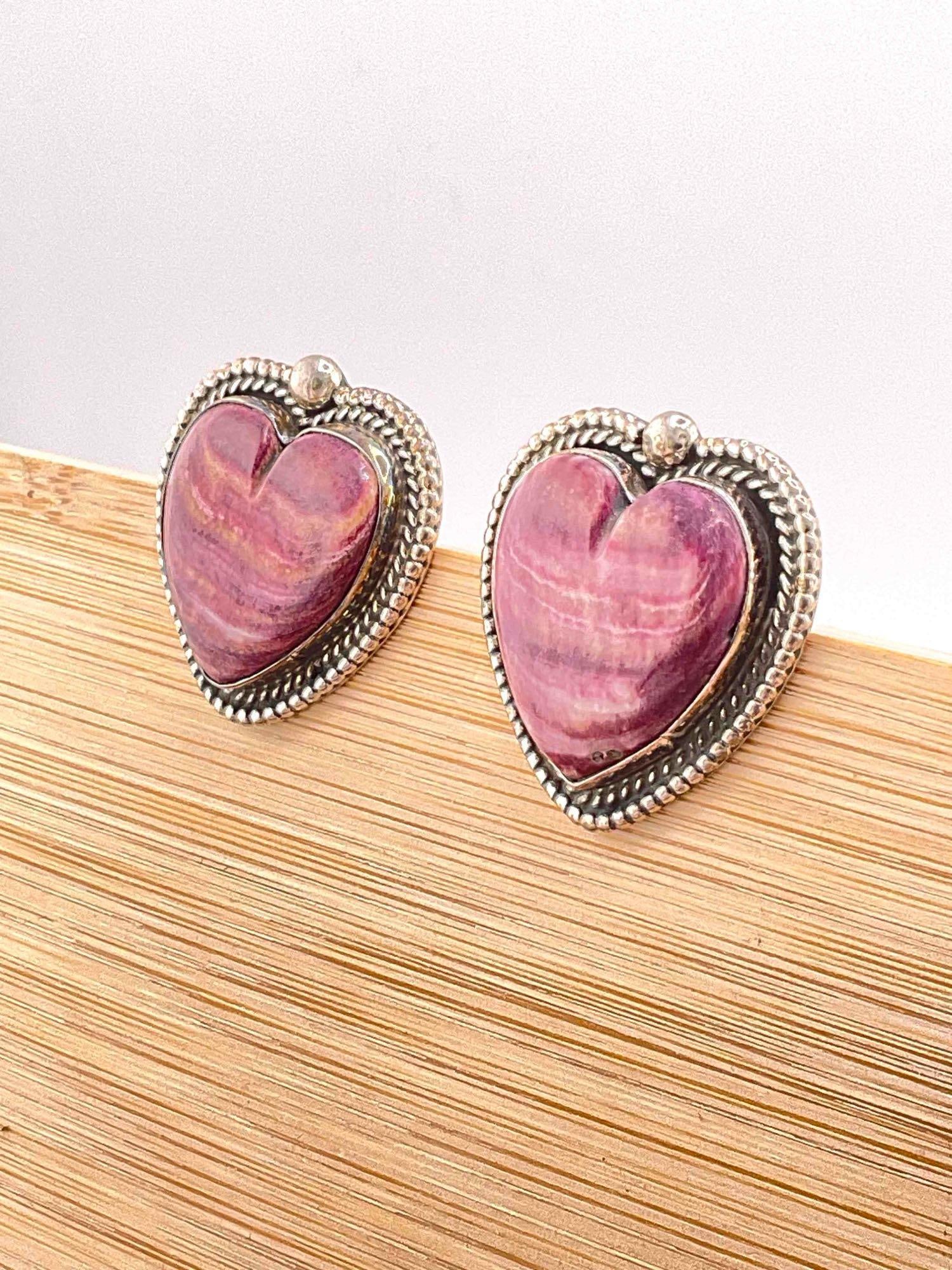 Native American Sterling Silver Earrings w/ Purple Spiny Oyster Toned Setting, Signed D. - 2