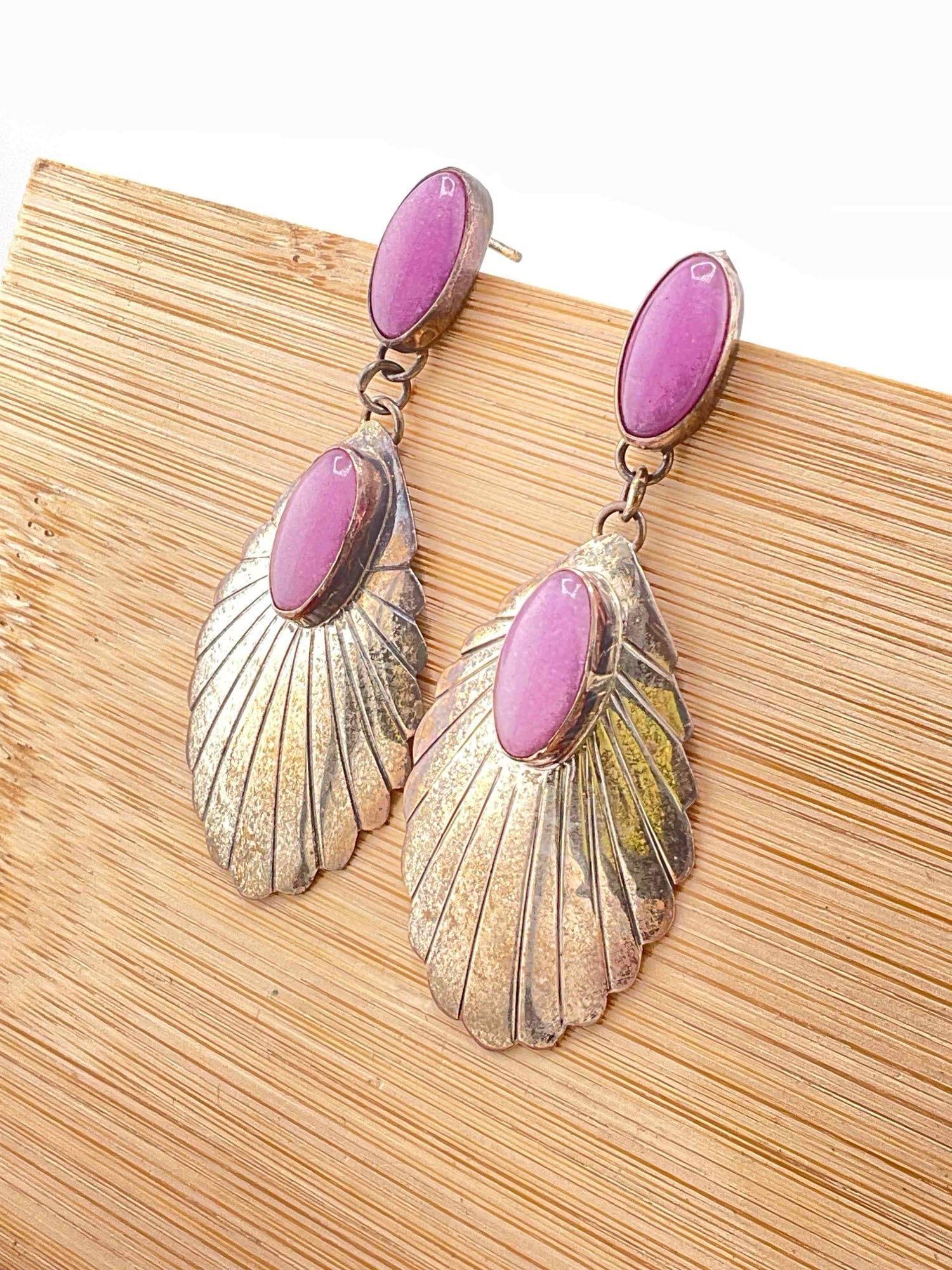 Native American Nakai Sterling Silver Earrings w/ Purple Stone Toned Setting. See pics. - 2