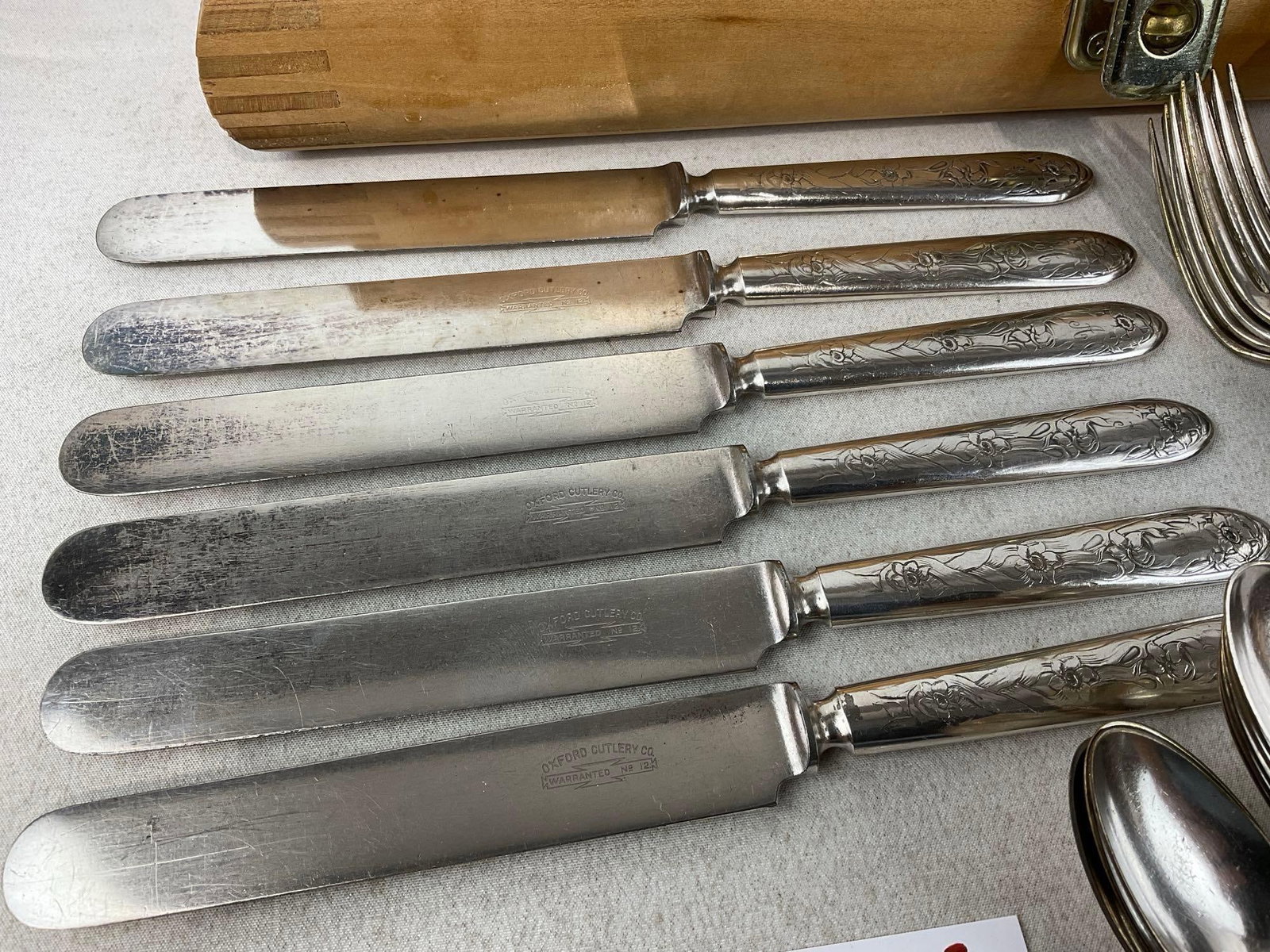 Vintage Oxford Silver Plate Flatware w/case, 25 pcs, Forks, Spoons, Serving Spoons, & Butter Knives - 2