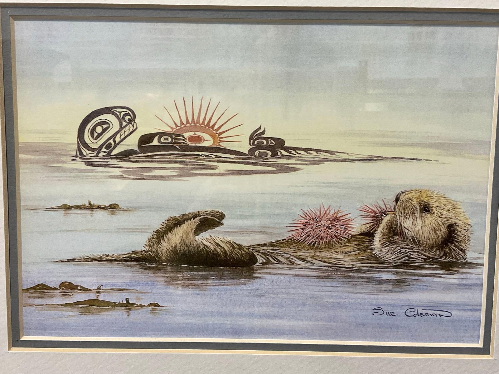 Framed Art Print, titled Urchins by Artist Sue Coleman, First Nations style designs, 14x17 inches - 2