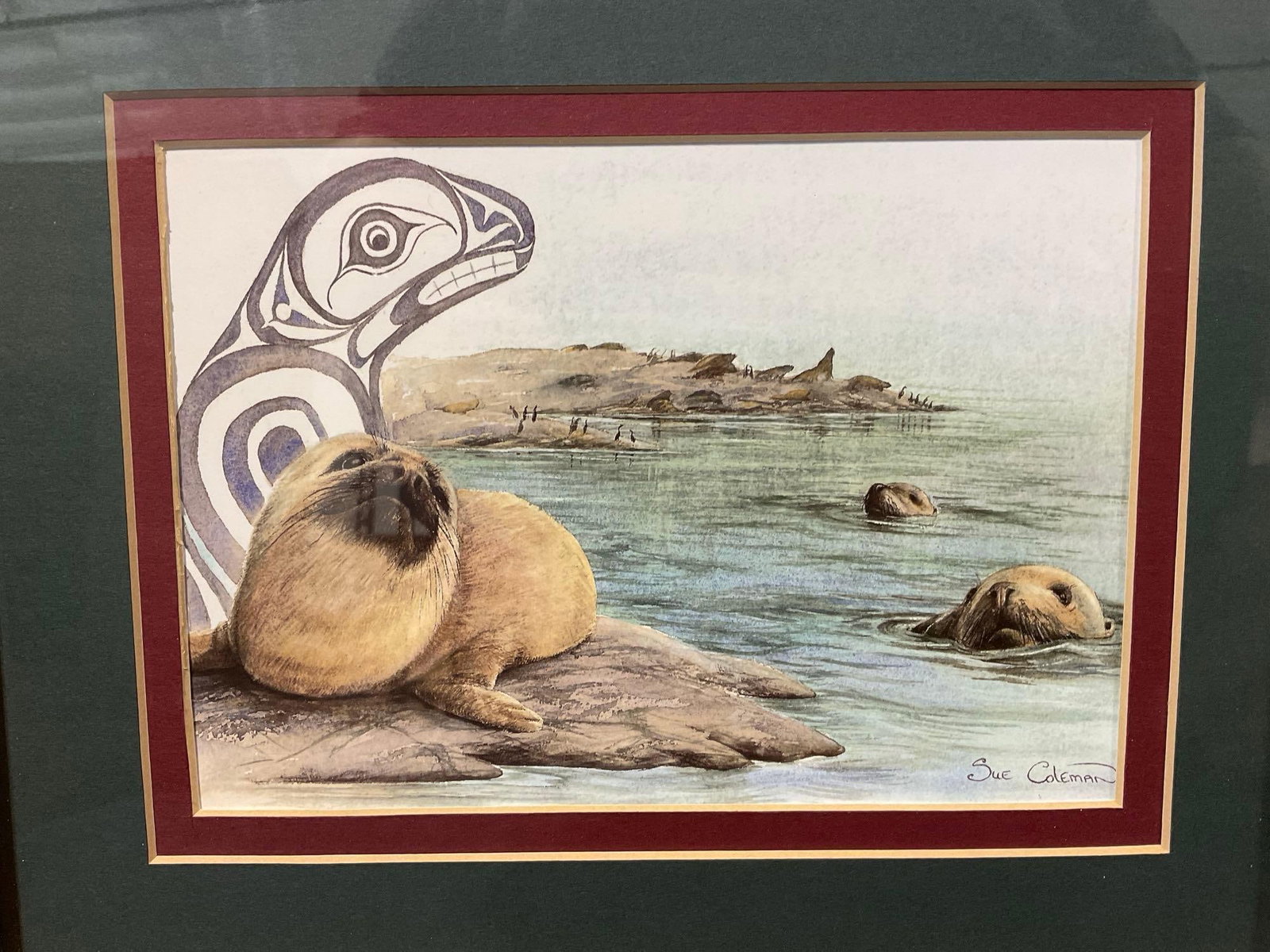 Pair of Framed Art Prints, titled Sea Lion & River Otter by Artist Sue Coleman, First Nations style - 2